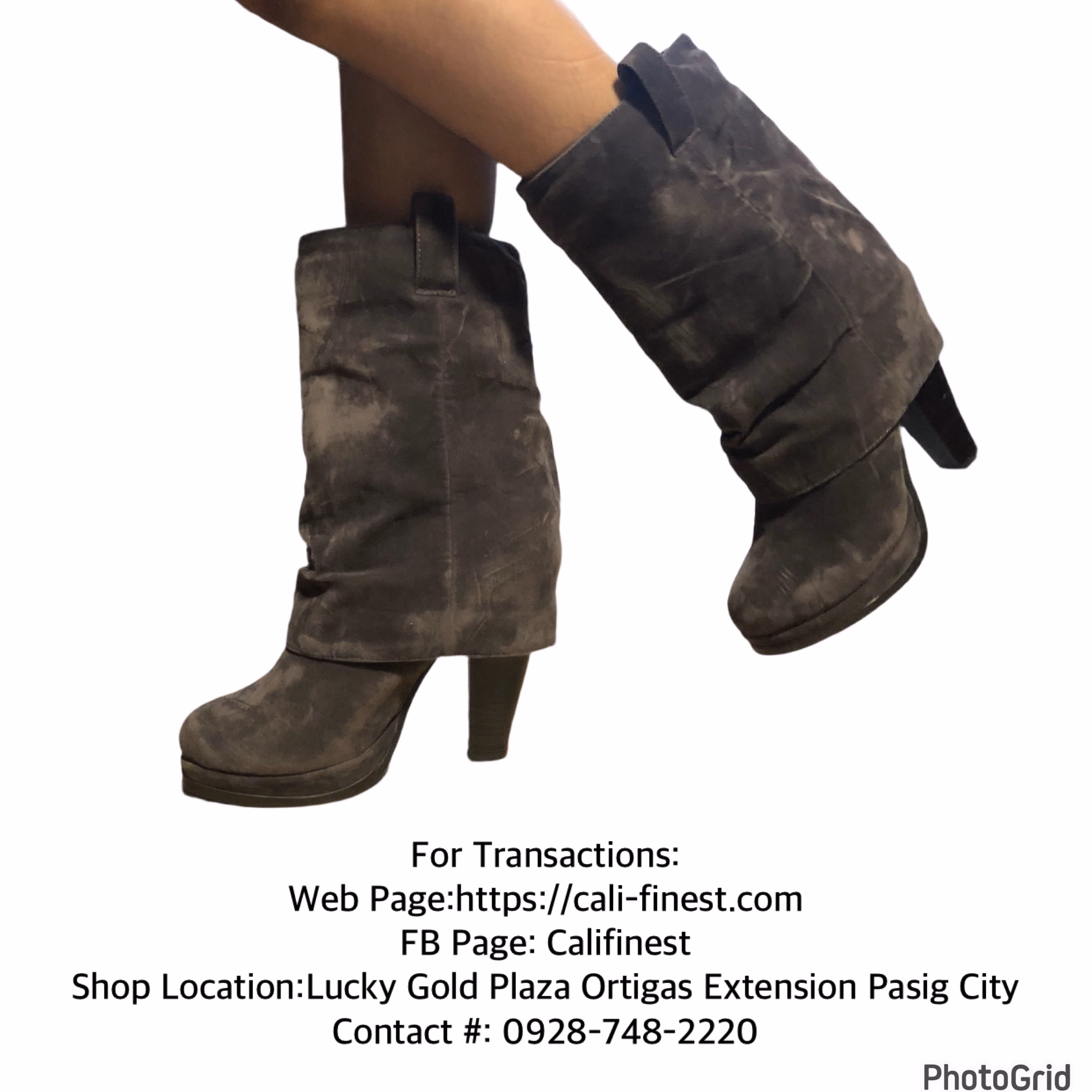 Charlotte Russe Women’s Gray Faux Suede Cuffed Heeled Boots
