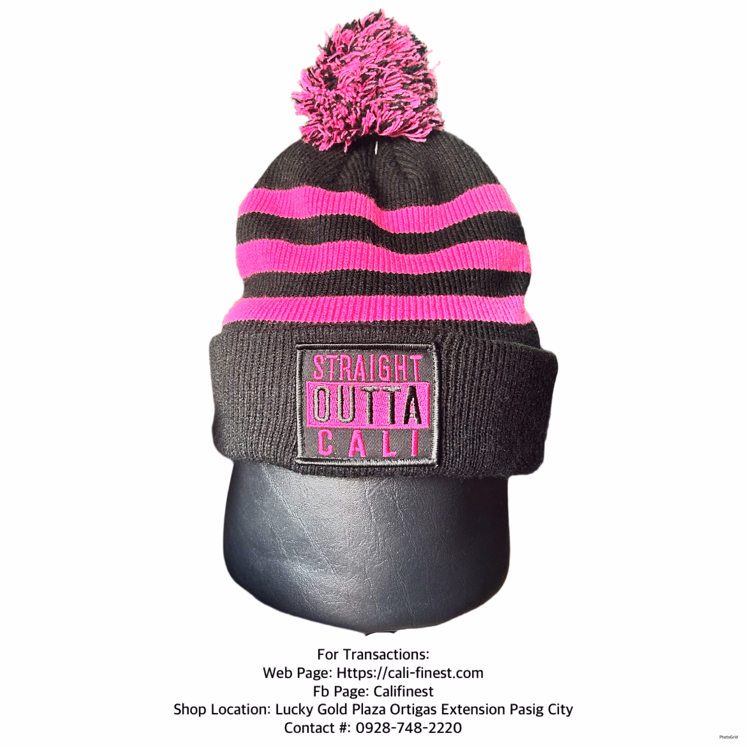 Straight Outta Cali Beanie Black & Pink Hat