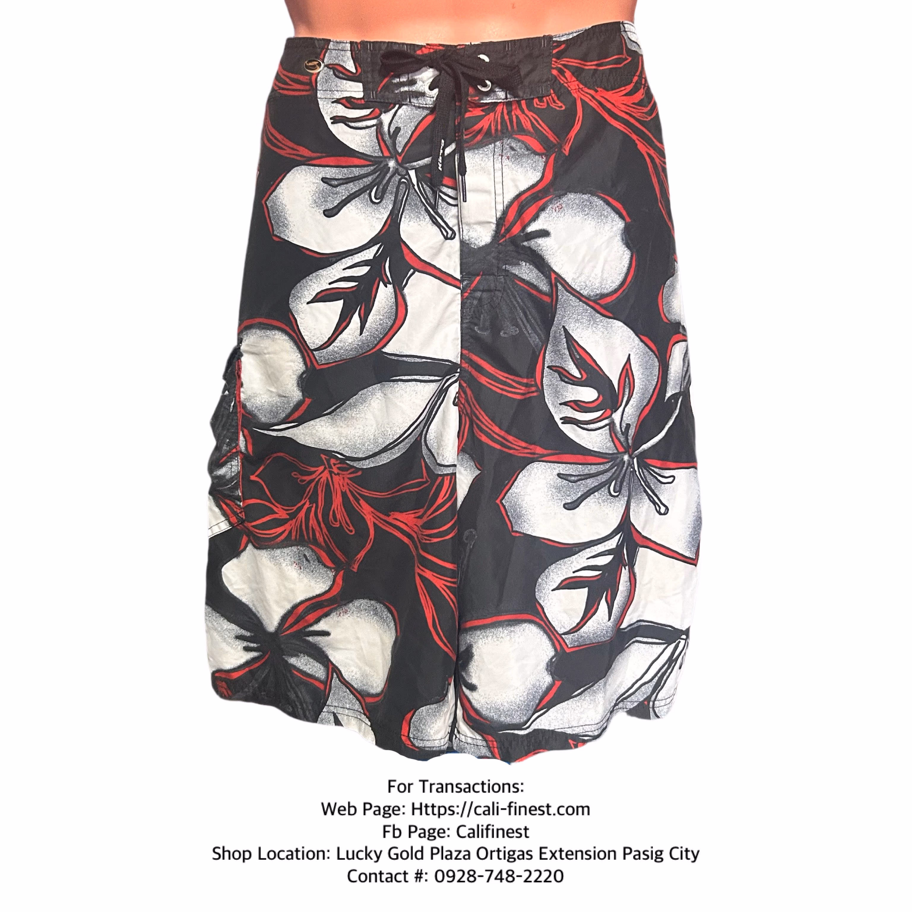 Kirra Men’s Board Short Red & White Tropical Flower Print Size 38