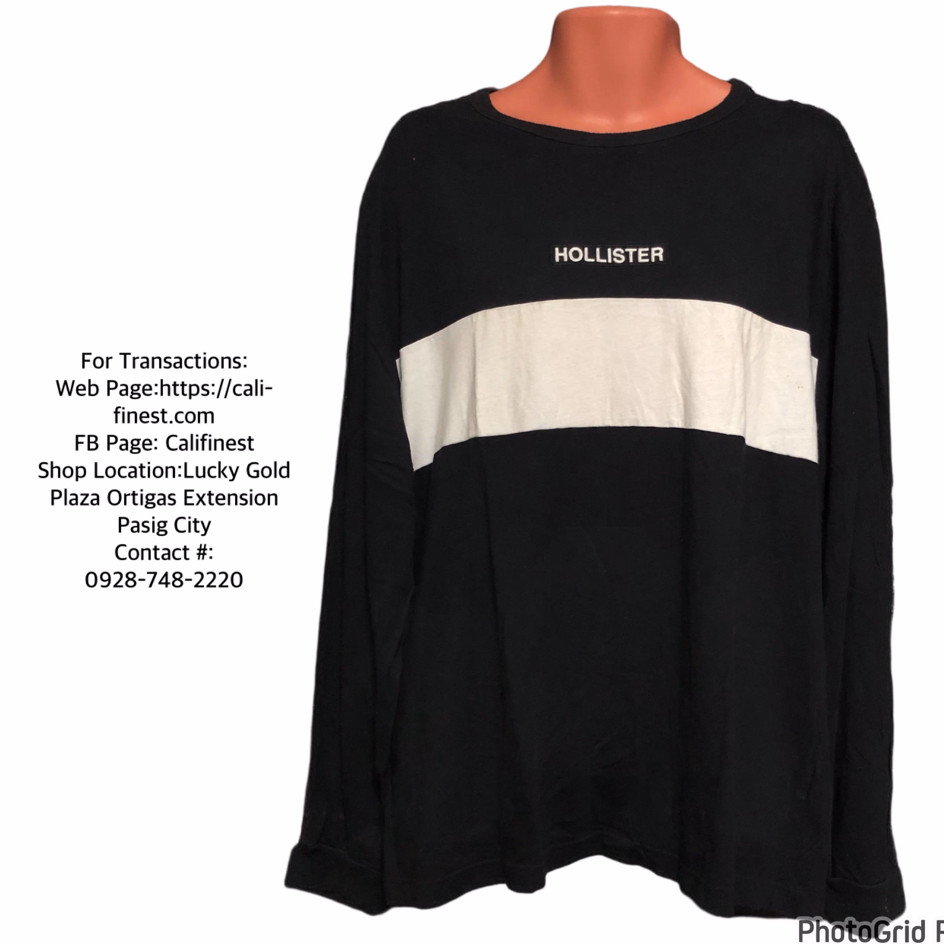 Hollister Men’s Black & White Long Sleeve Shirt Size XXL