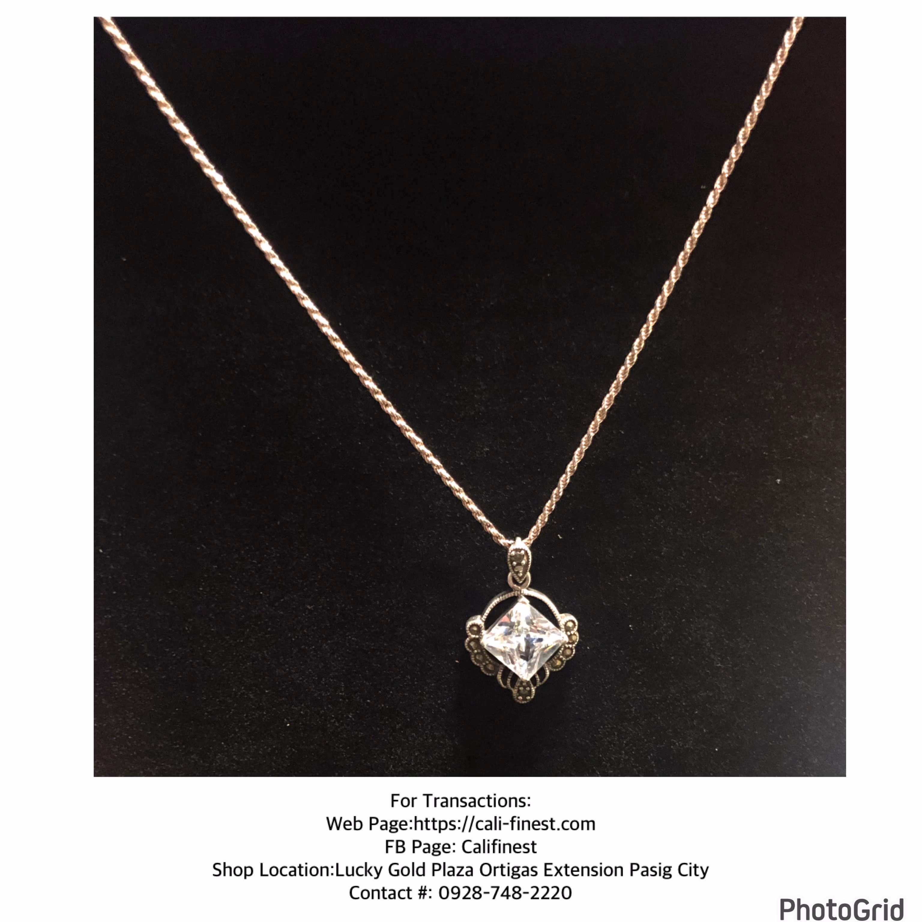 Cubic zirconia in sterling silver 925 Frame and Rope Chain  NL#8 