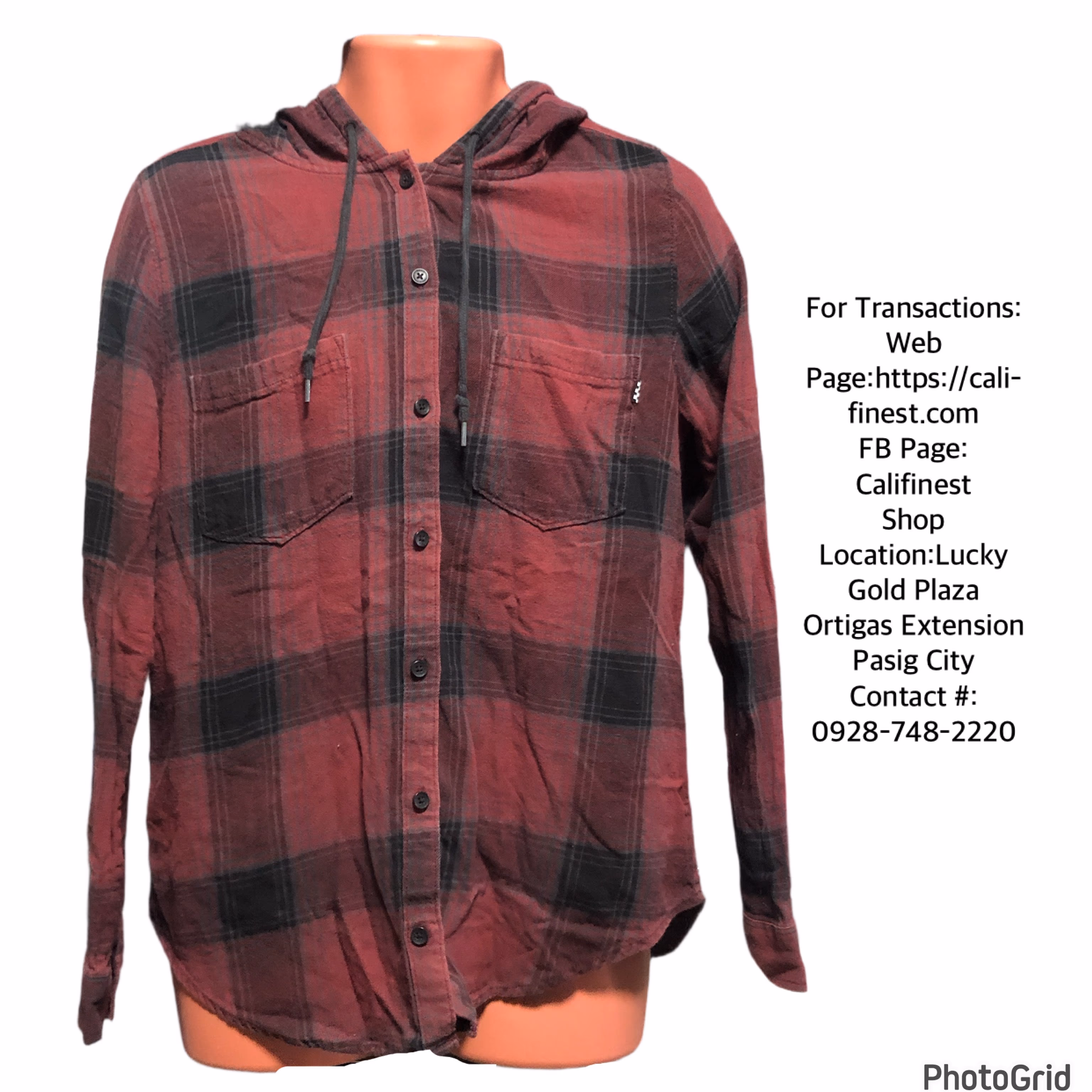 Vans Maroon Hooded Plaid Shirt Medium   J# 314