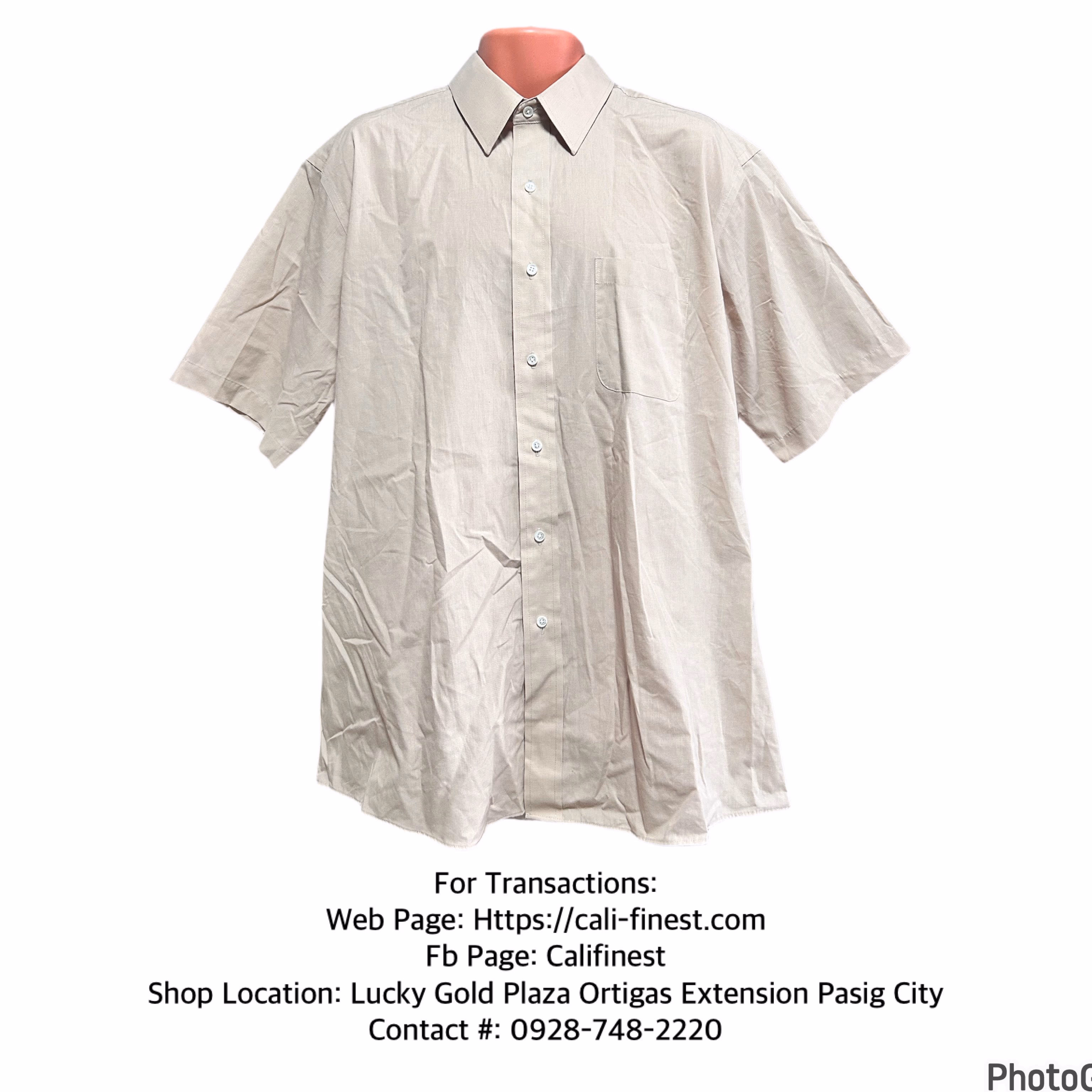 Stafford Men’s Beige, button up Polo Shorts Sleeve size 17