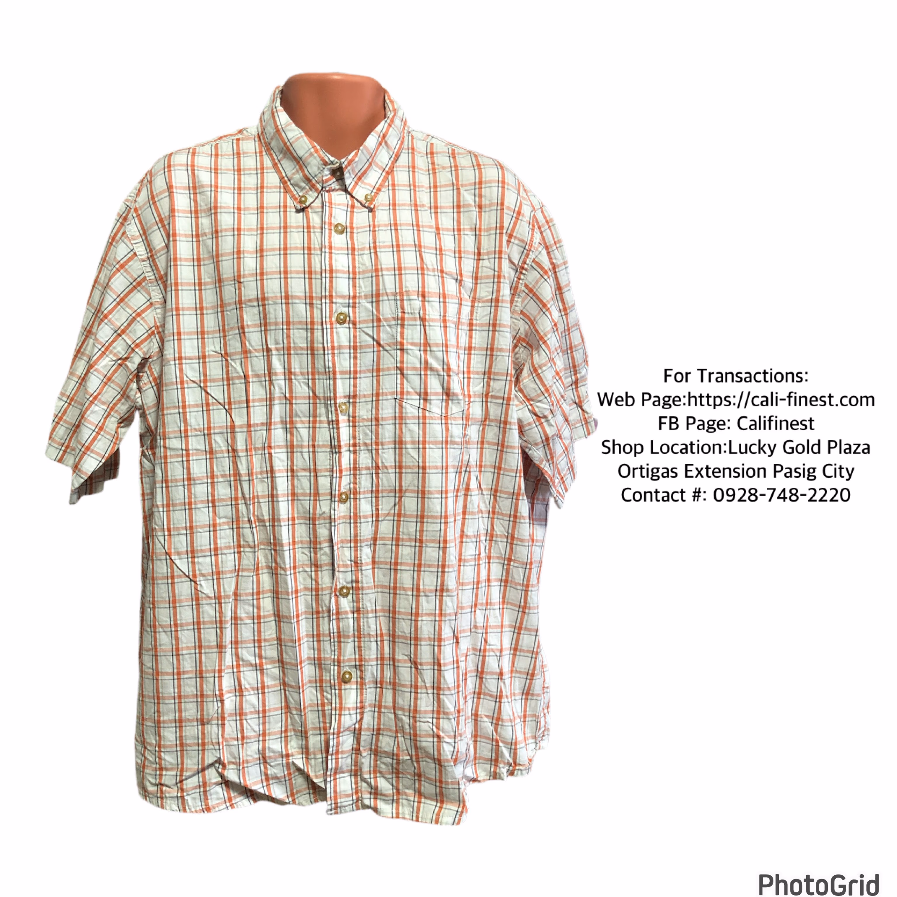 Wrangler Premium Orange Plaid Button Down Short Sleeve Shirt Men’s Size XL