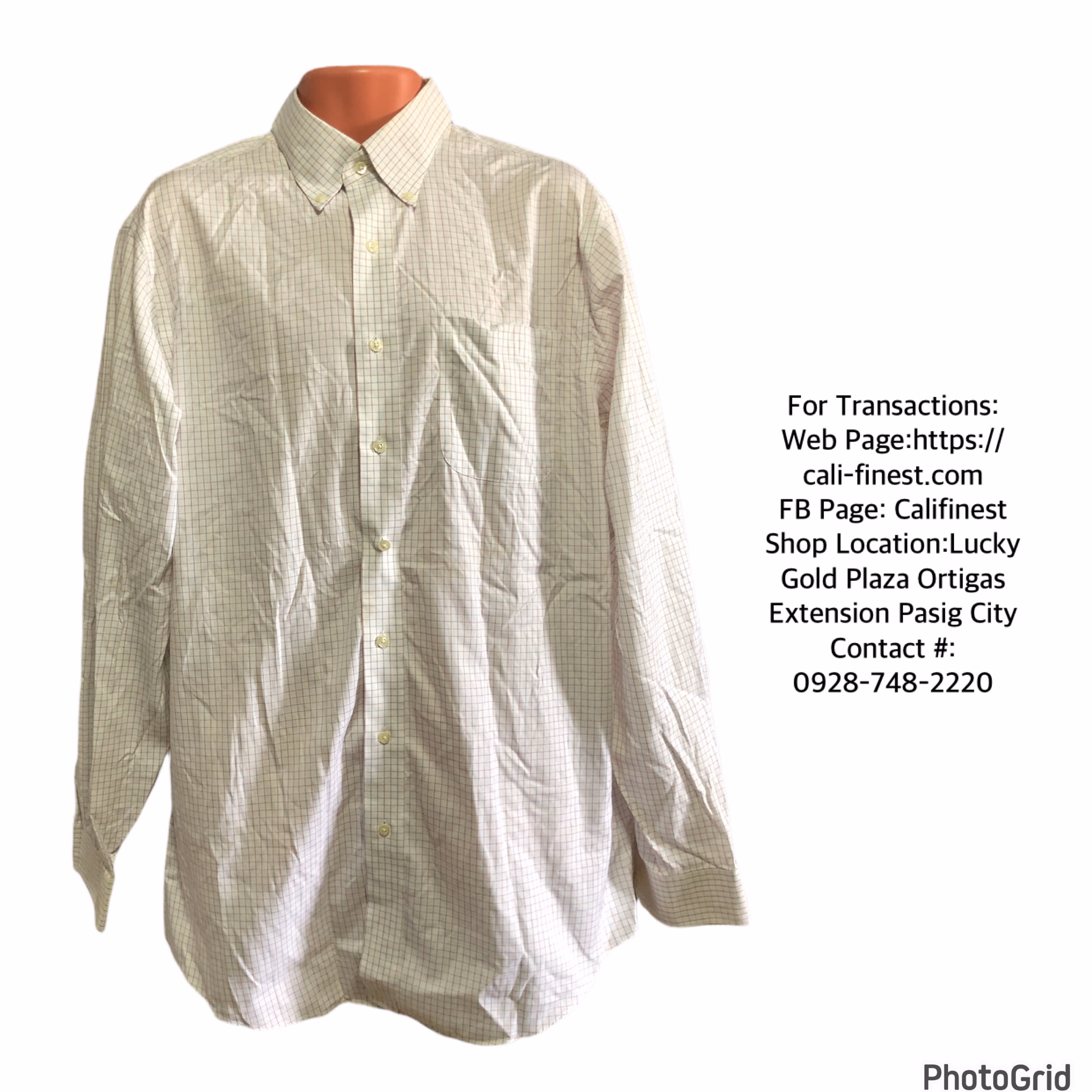 Jos A Bank Travelers collection Men polo long sleeve White checkered   T#491