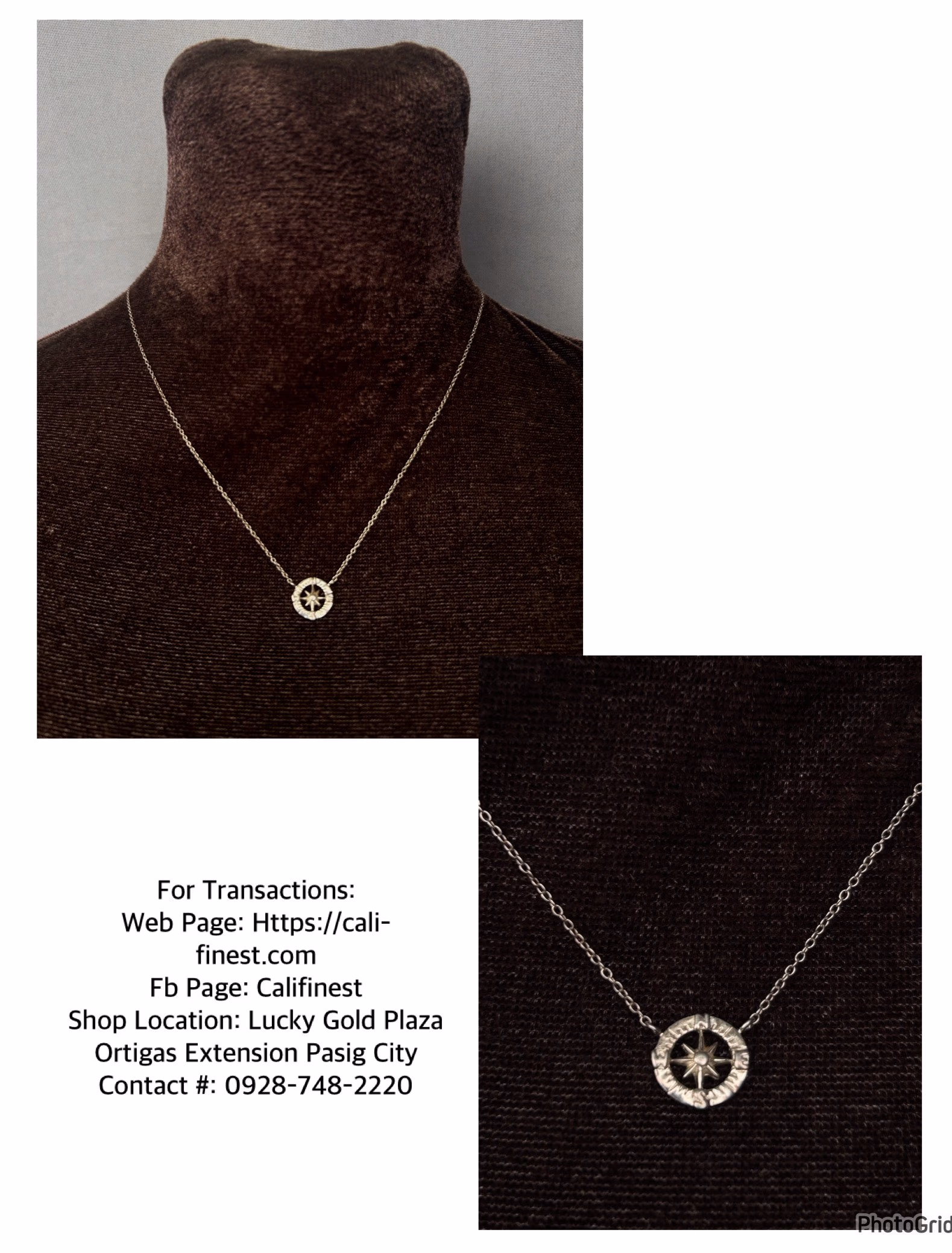 Silver Compas Pendant in Round Link Chain 
