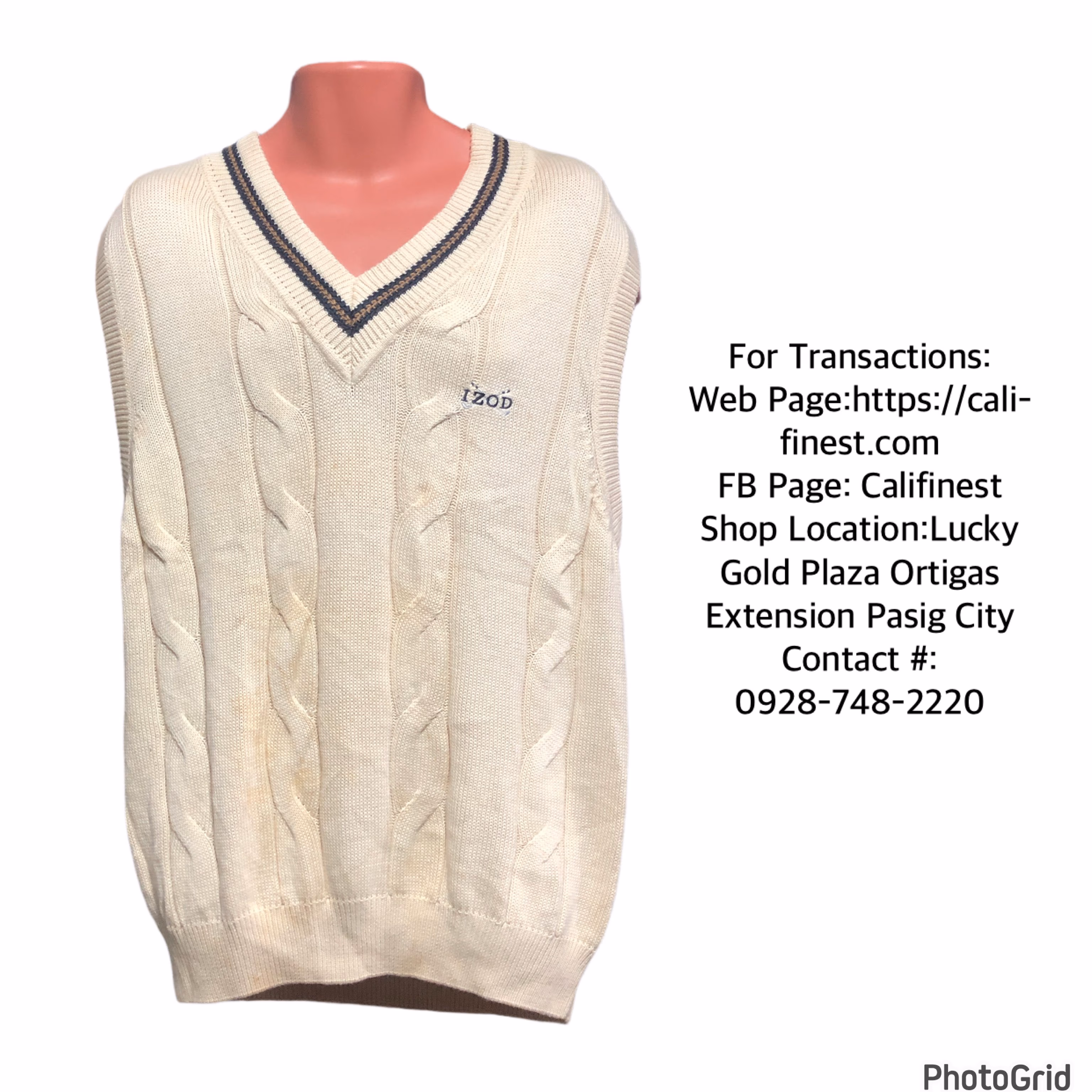 Izod V-Neck cable knit sweater vest  T#661