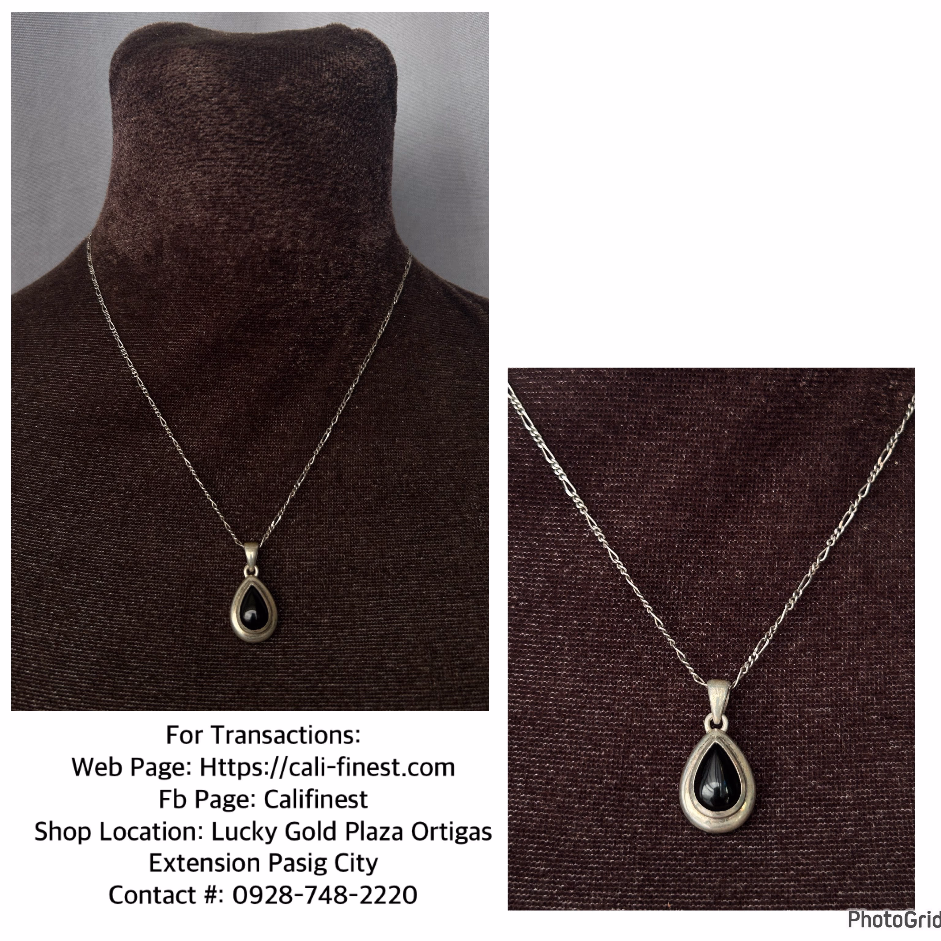 Black Onyx Gemstone Pendant in Italy Milor 925 Silver Necklace 