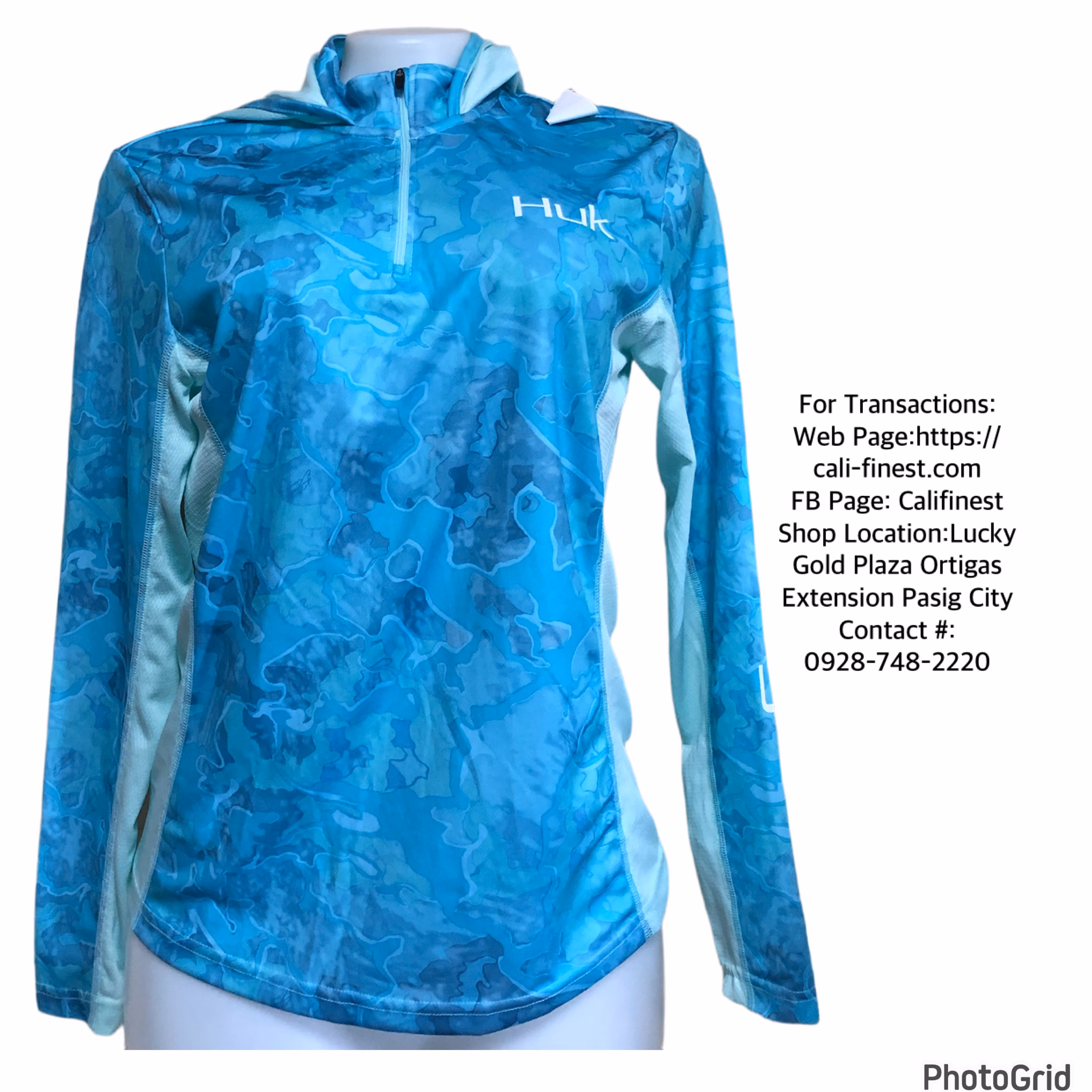 Huk Fishing Performance light blue Hoodie Jacket Medium   J#349