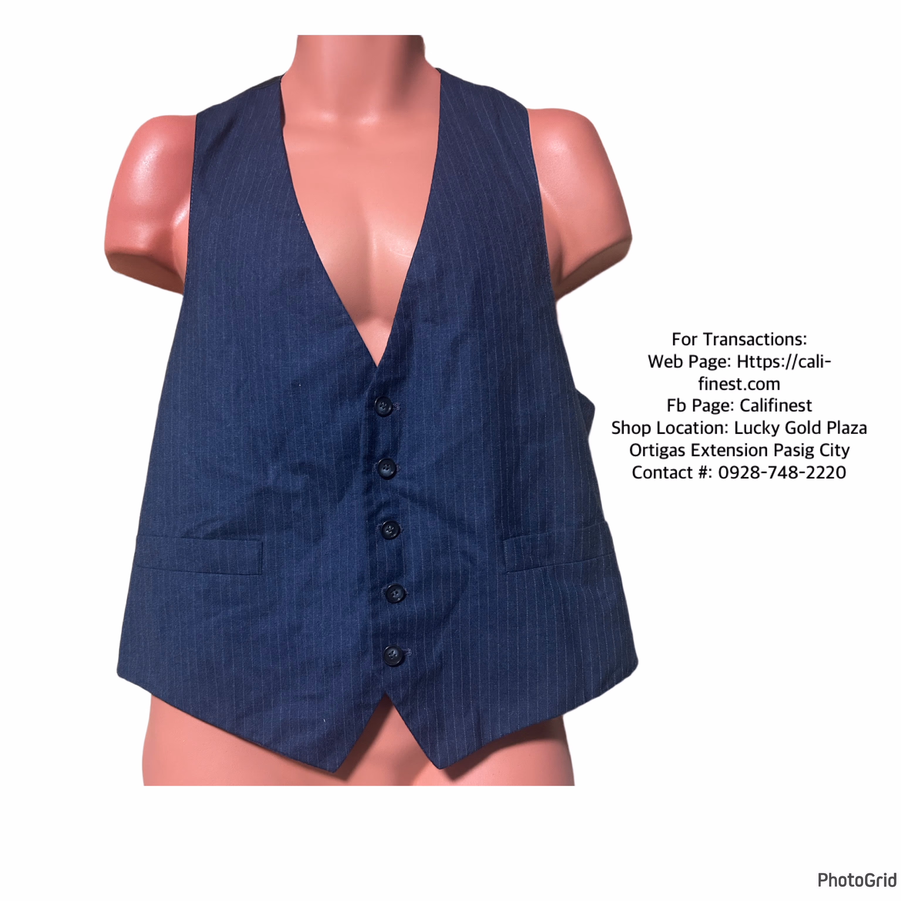 Men’s Navy Blue Pinstripe Vest