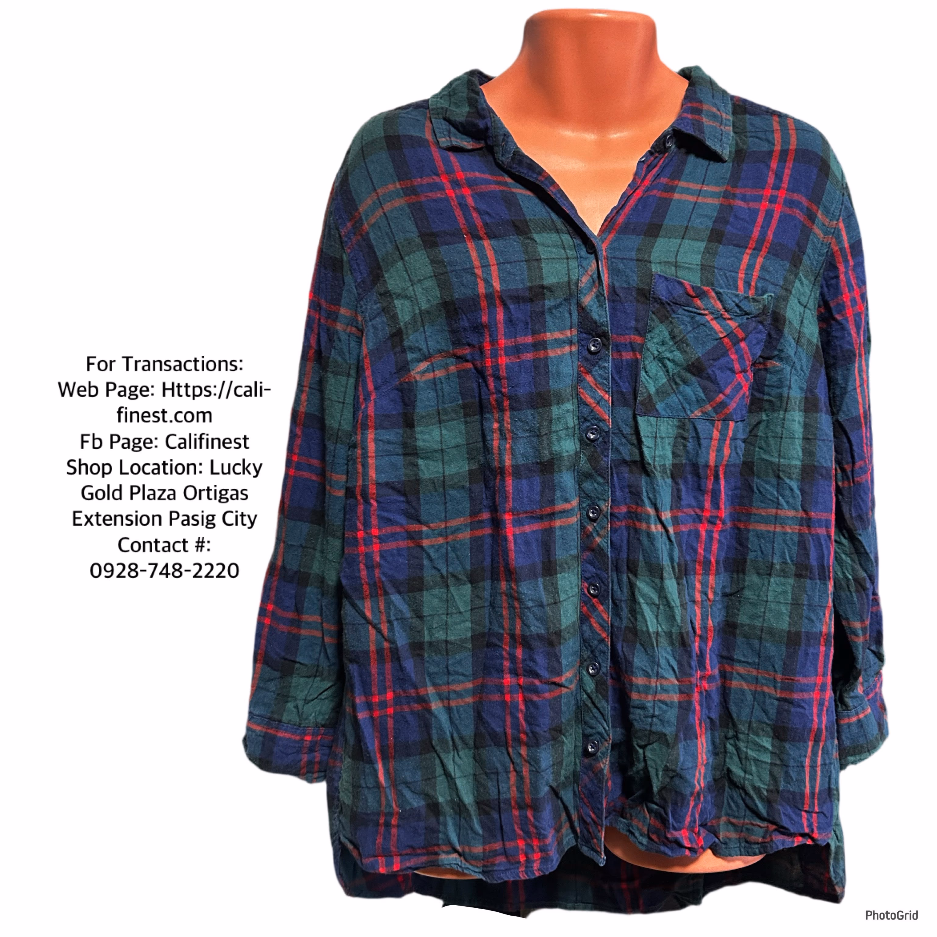 Faded Glory Men’s Green & Red Flannel Long Sleeve Shirt si