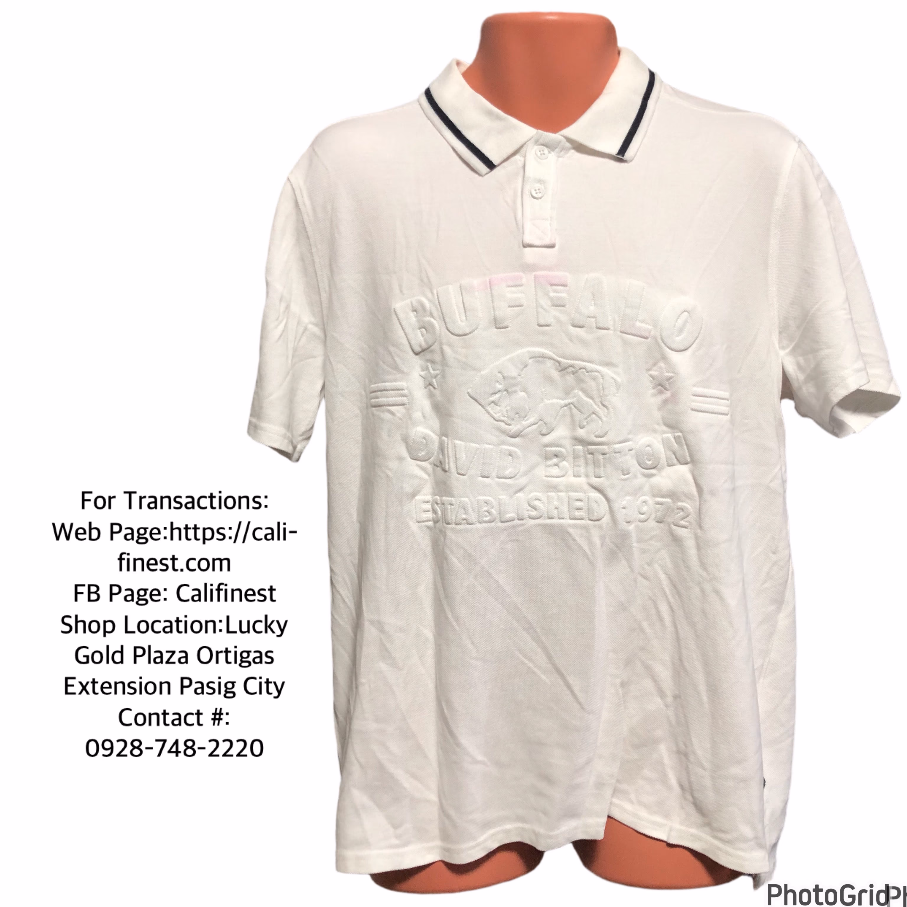 Buffalo David Bitton Men’s White Polo Shoet Sleeve Shirt size Large 