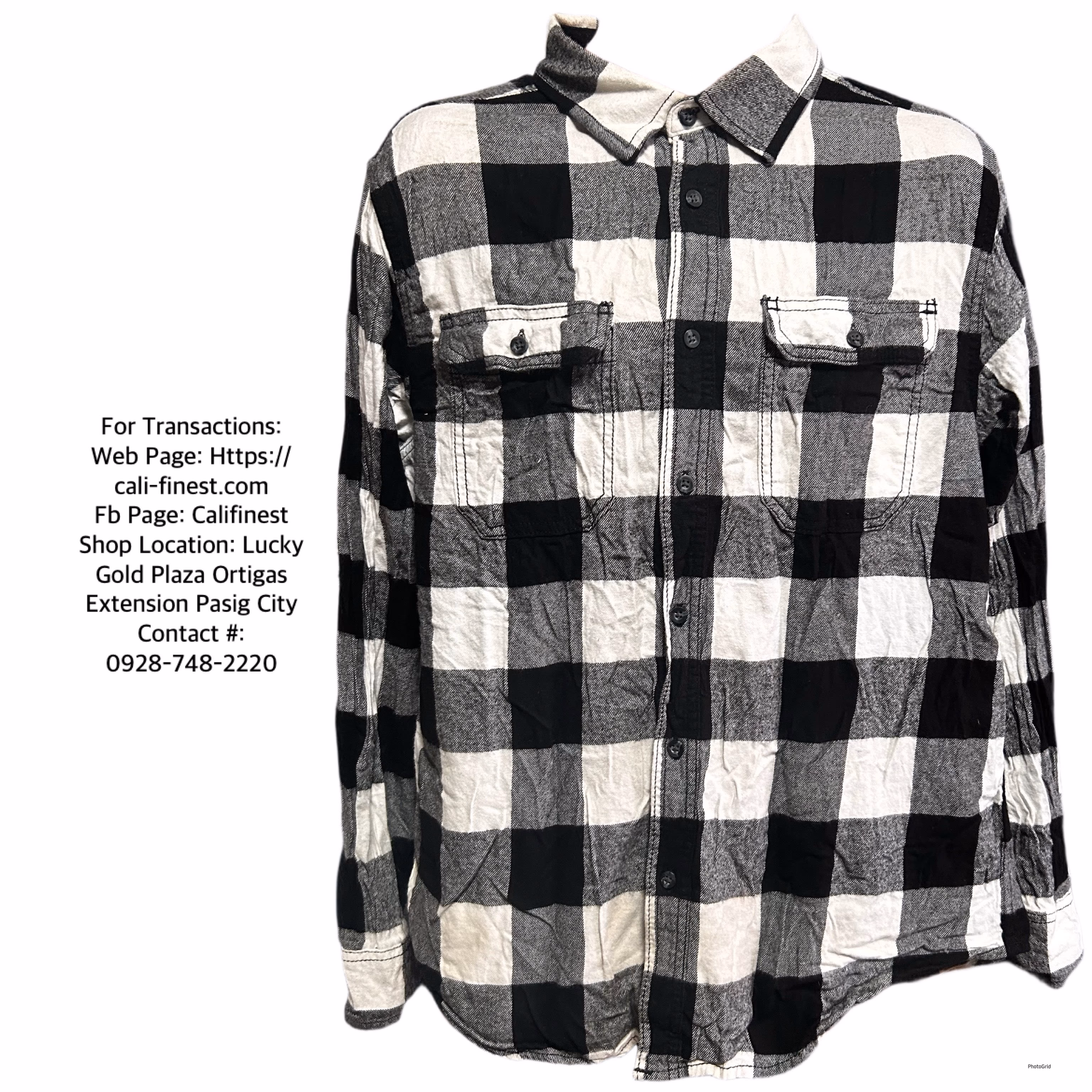 George Men’s Long Sleeve Flannel Shirt White Bufflao size Medium