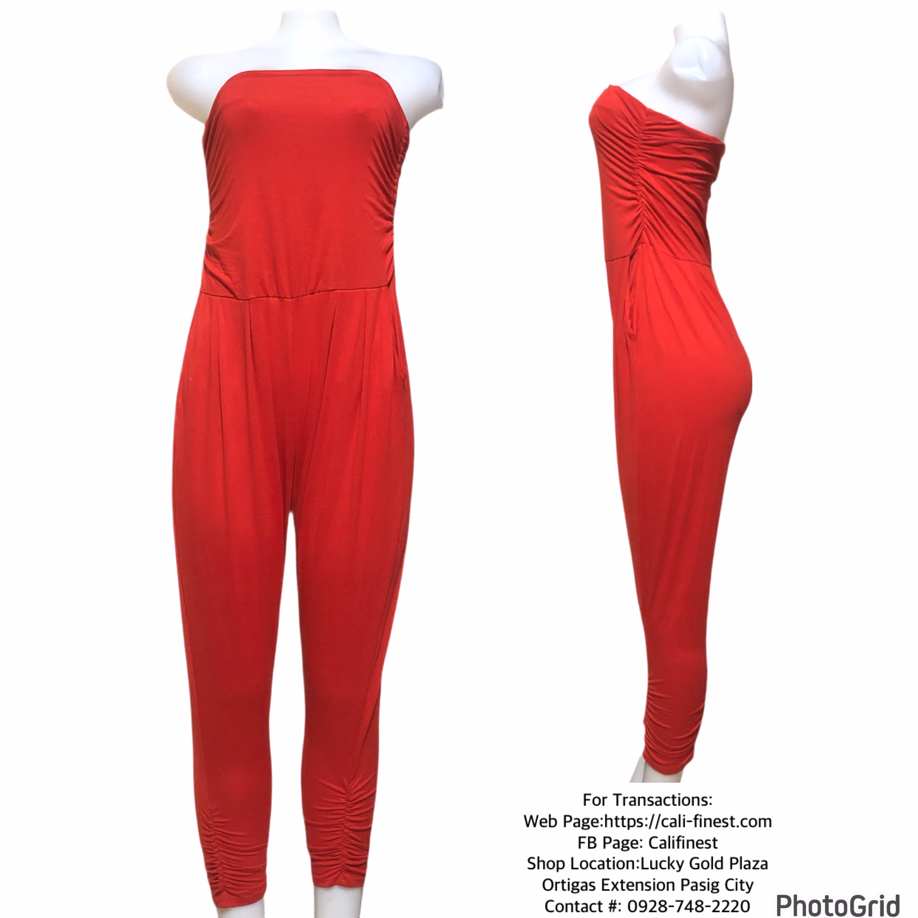 Velvet Torch Women’s Red Tube Rouched Jumpsuit