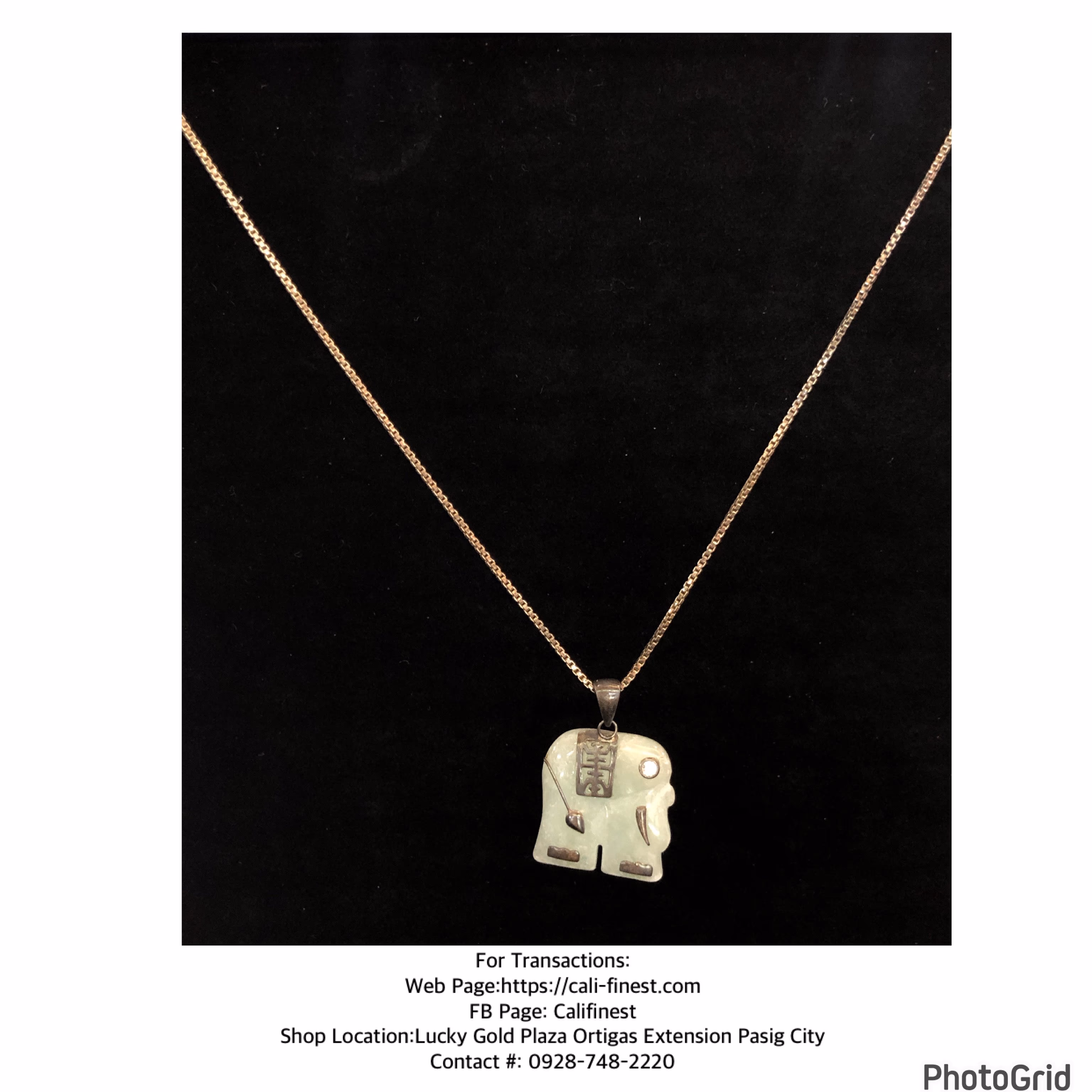 Vintage Elephant Jade Pendant in Silver Necklace   FN#16