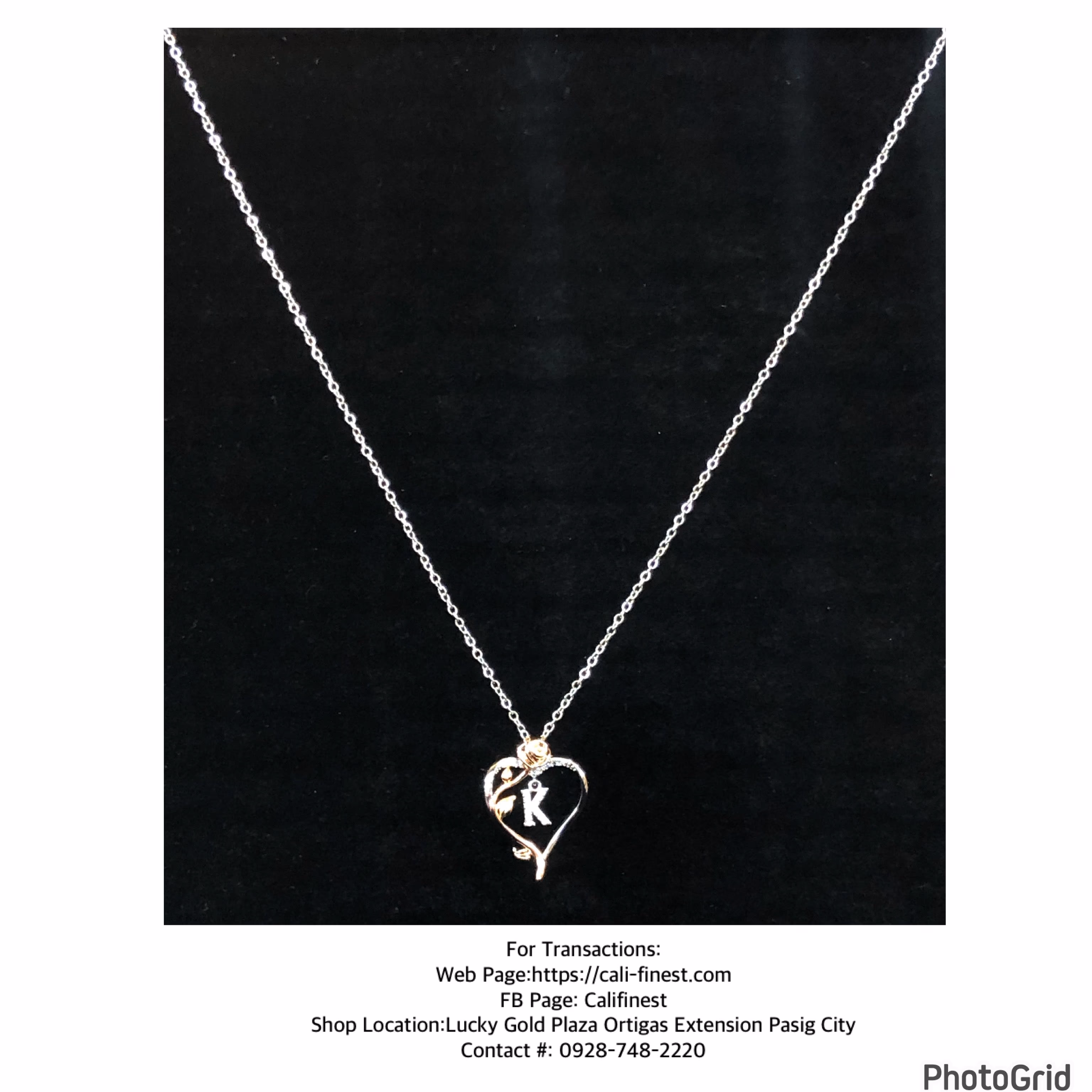 Rose Heart K Pendant 925 Sterling Silver Heart Initial Necklace, Anniversary Birthday Gifts for Women  FN#18