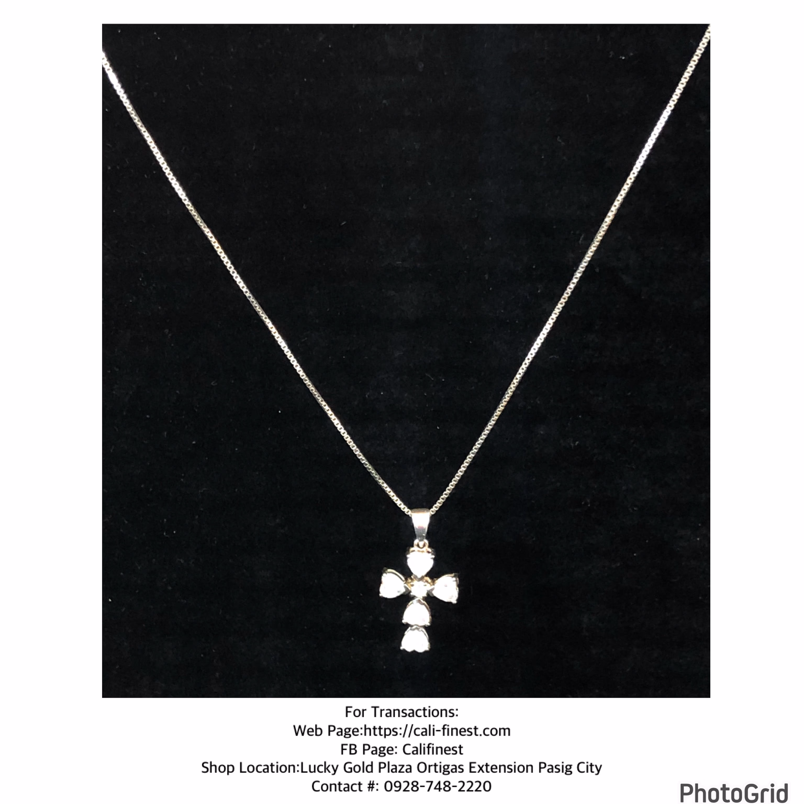 Cross Zircon Pendant in Silver Cube chain necklace  FN#19 