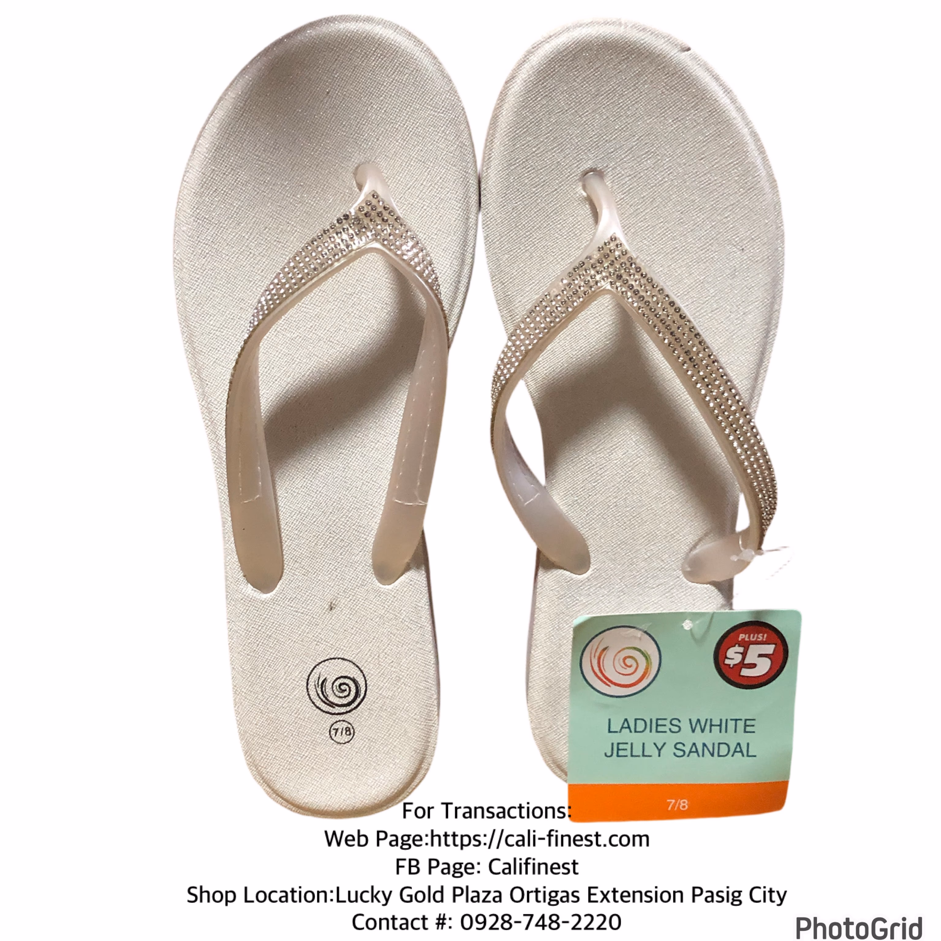 White Synthetic Rhinestones embelished flip-flops For Women   S#0085 