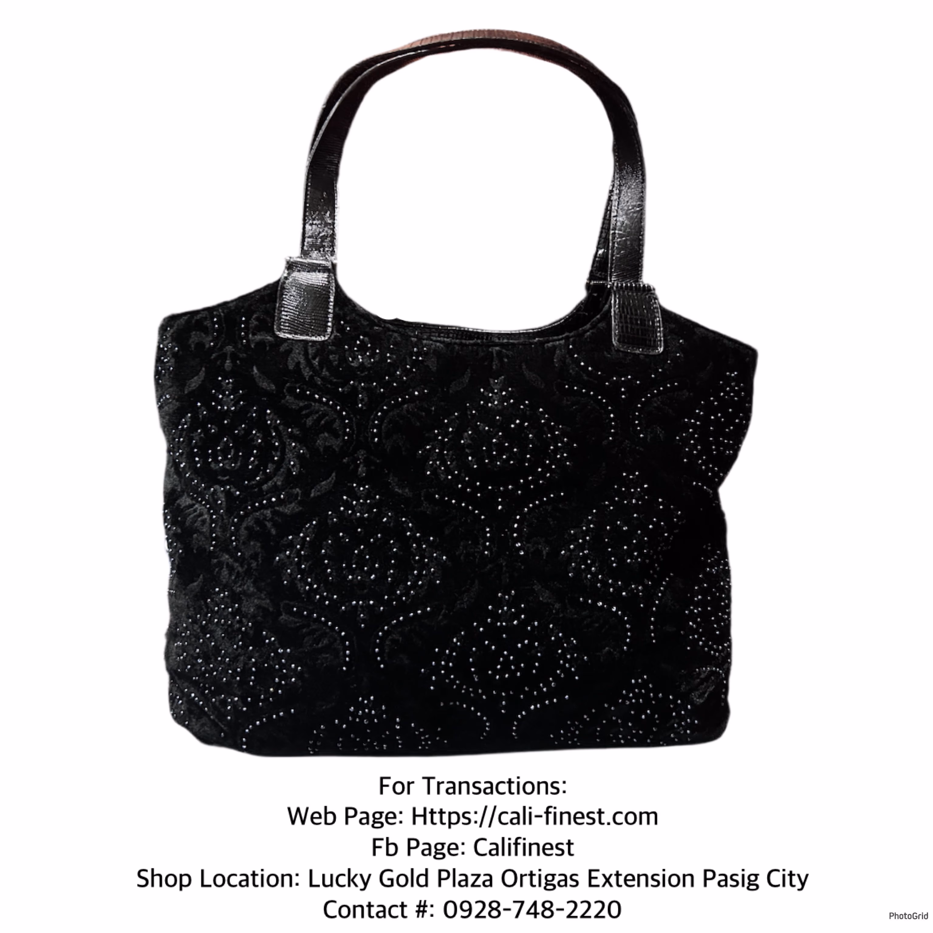 Black Velvet Fabric with a beaded floral pattern Shoulder Bag