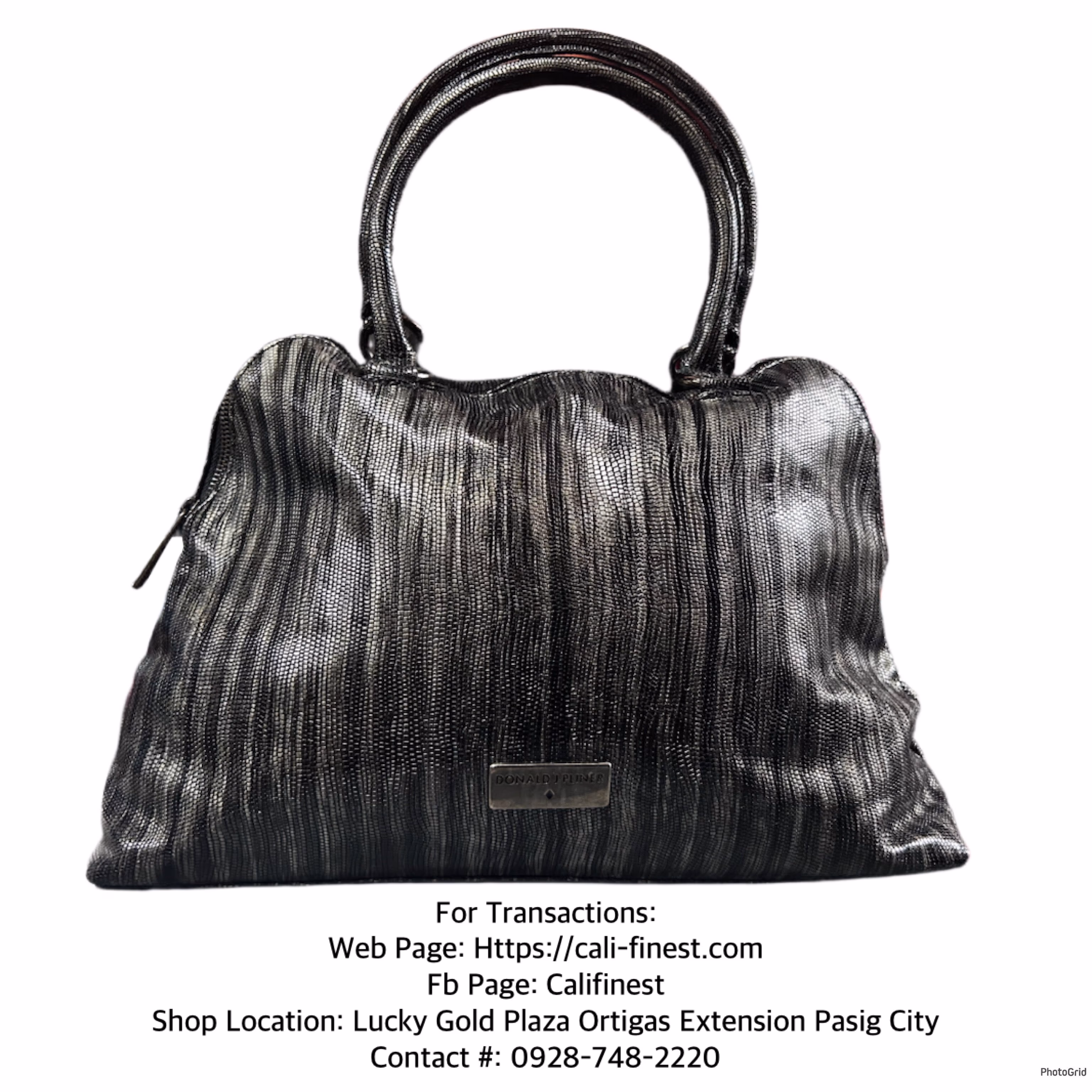 Donald J Pliner Metallic Black Grey Satchel 