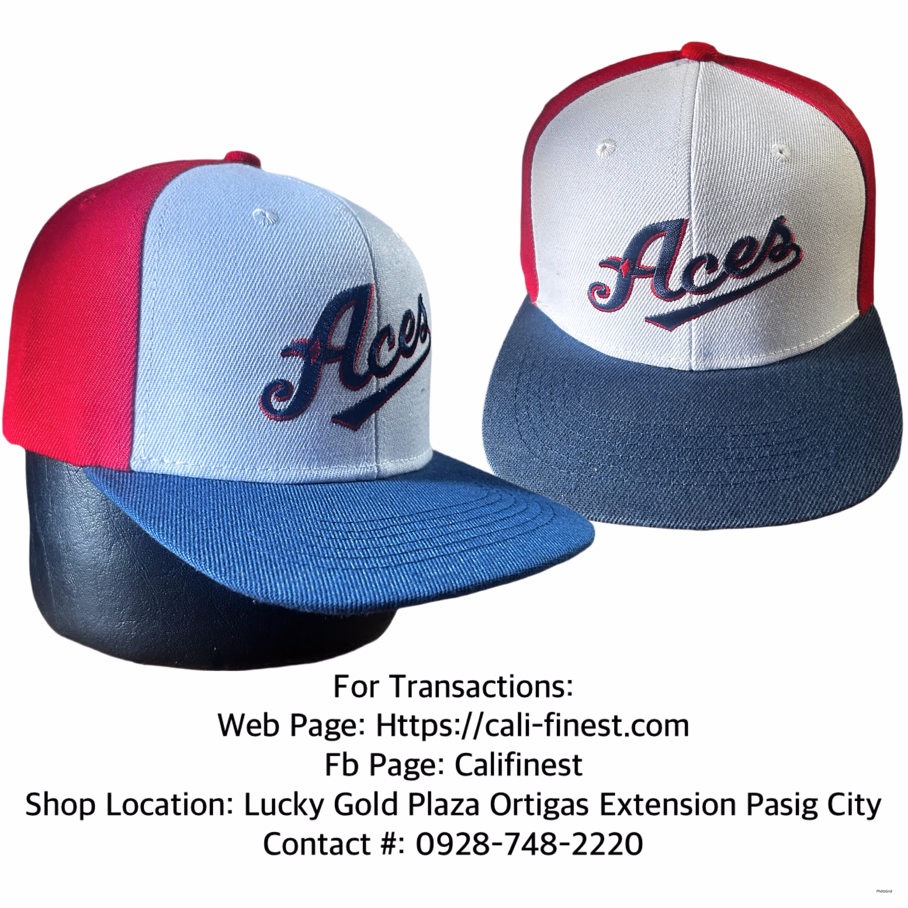 Aces Baseball Cap in Red and white crown and a blue  print adjustable Hat   C#008 