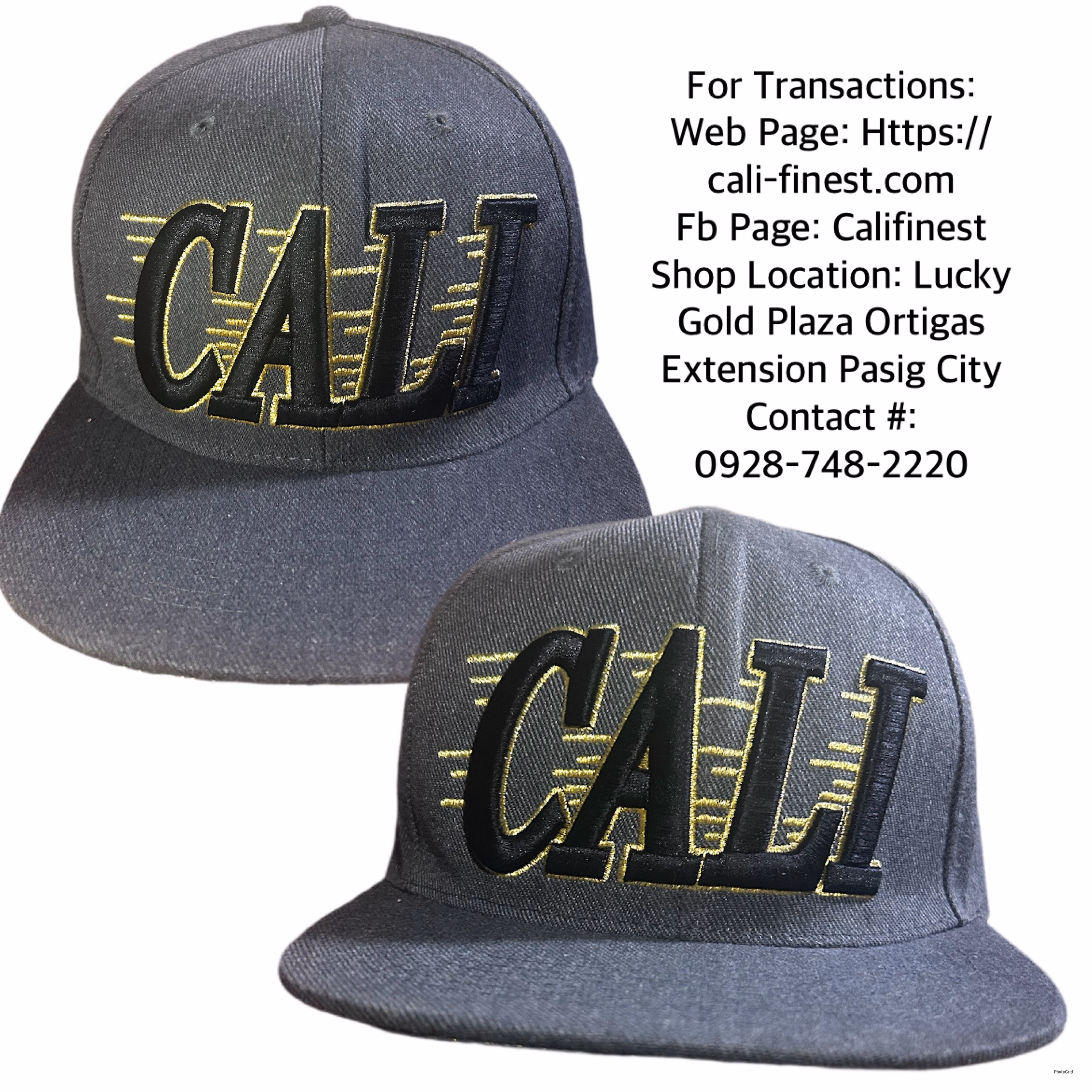 Top Level Cali embroidered Logo in Grey Cap Hat Adjustable   C#0016 