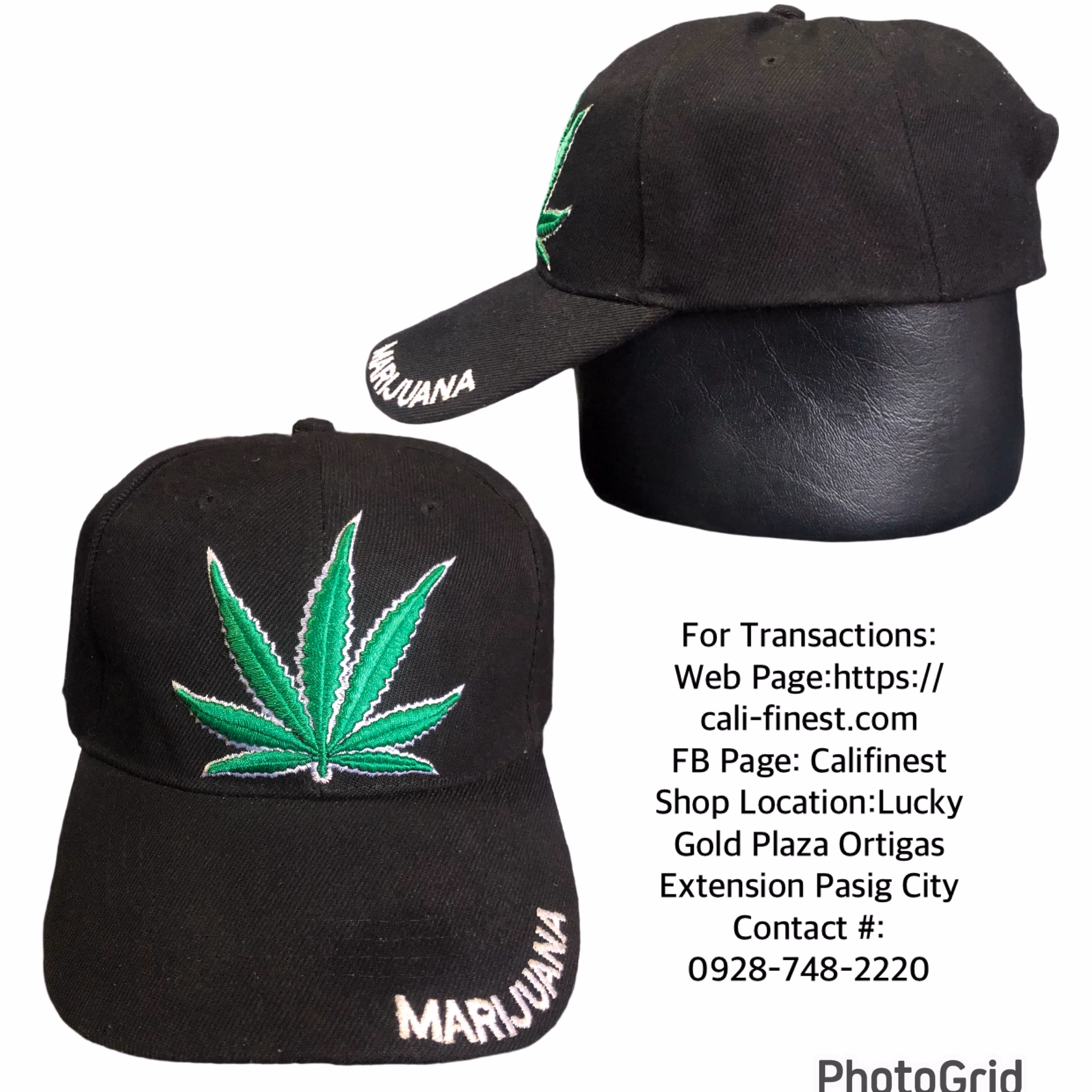 Marijuana Embroidered Logo Blat Adjustable Cap Hat