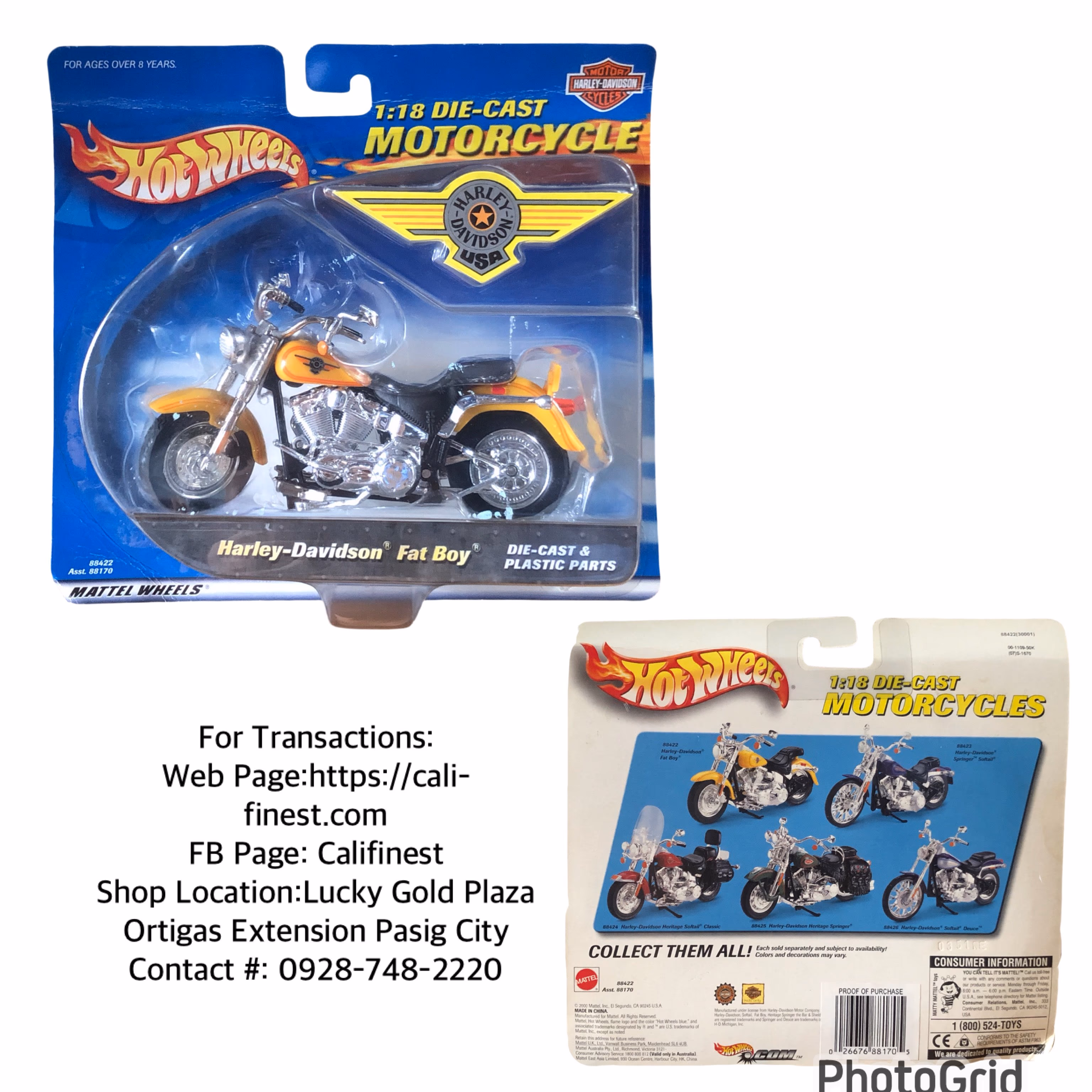 Hot Wheels 1:18 scale die-cast Harley-Davidson Fat Boy motorcycle 