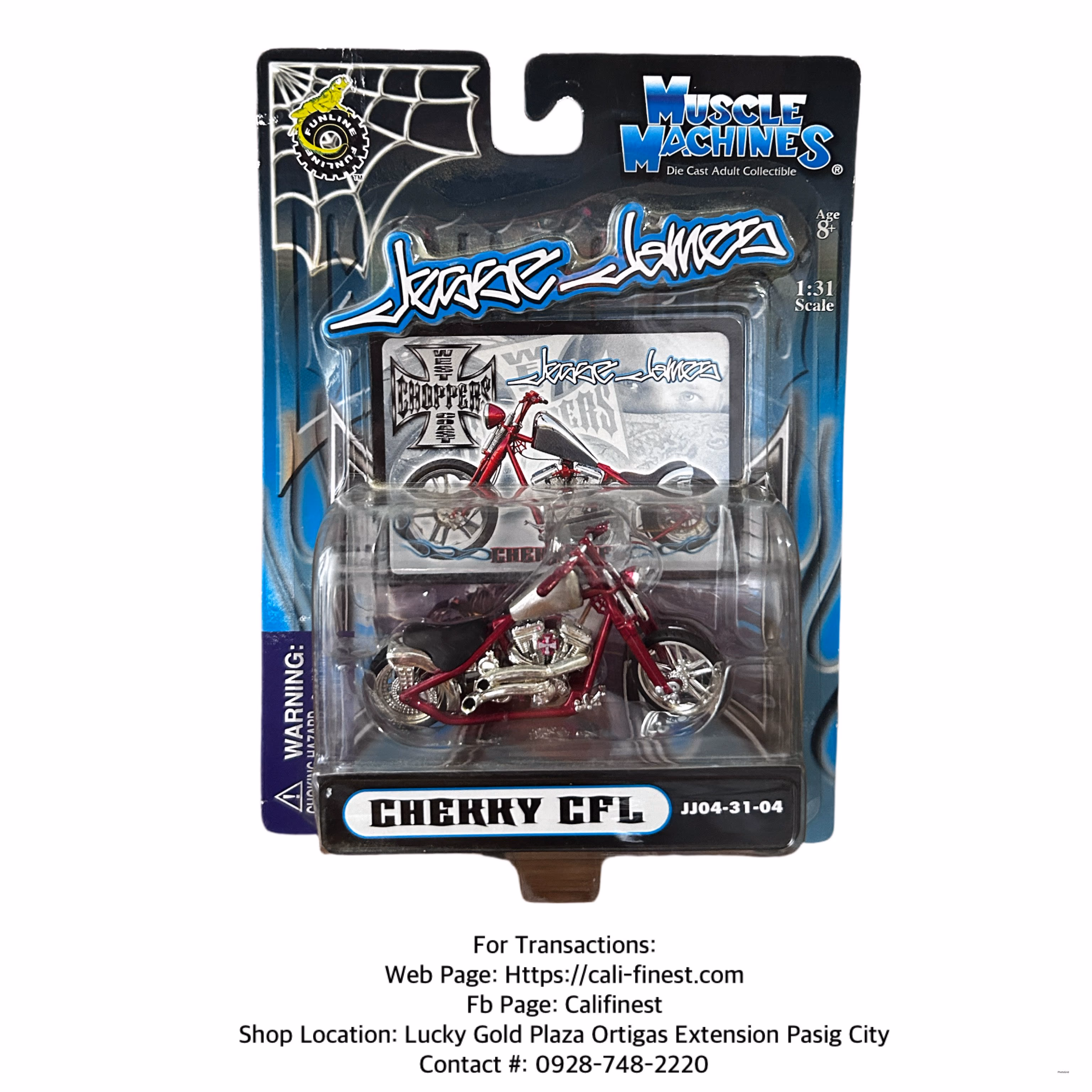 Muscle Machines Jesse James Cherry CFL Chopper Motorcycle 1:31 Scale 