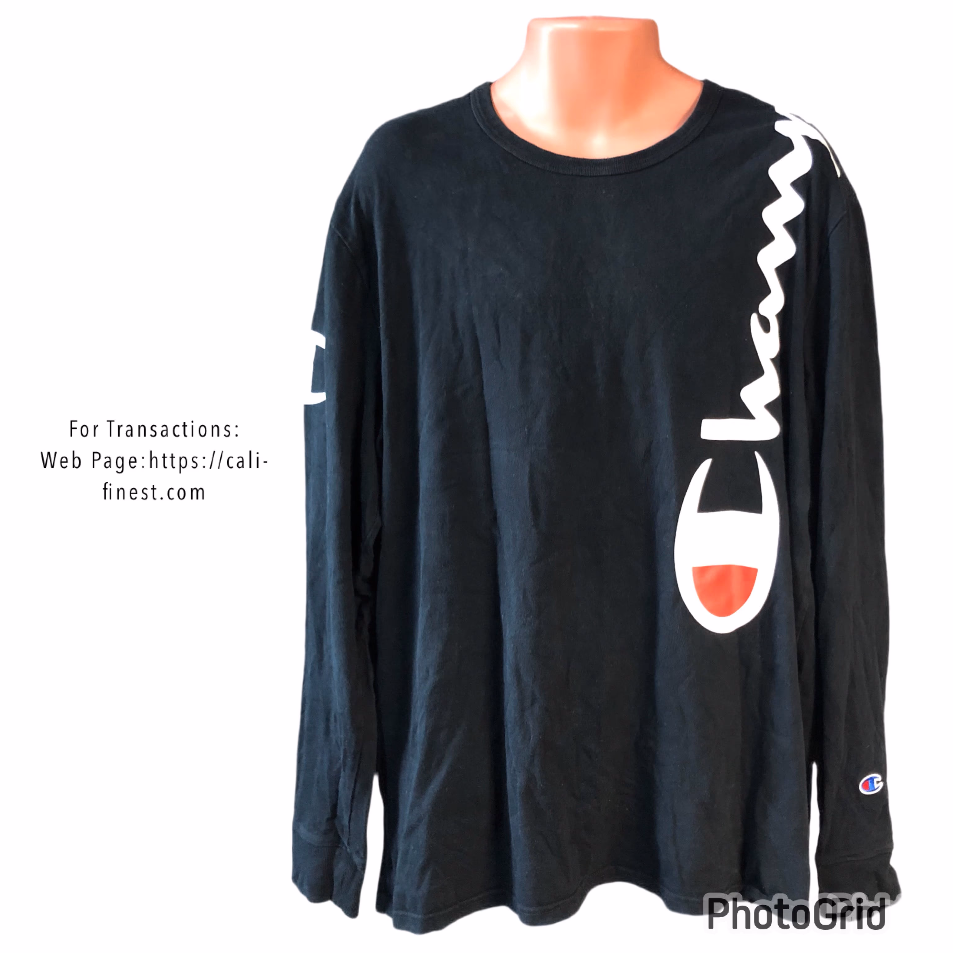 CHAMPION HERITAGE OVER SHOULDER SCRIPT LONG SLEEVE TEE SHIRT BLACK MENS SIZE XL