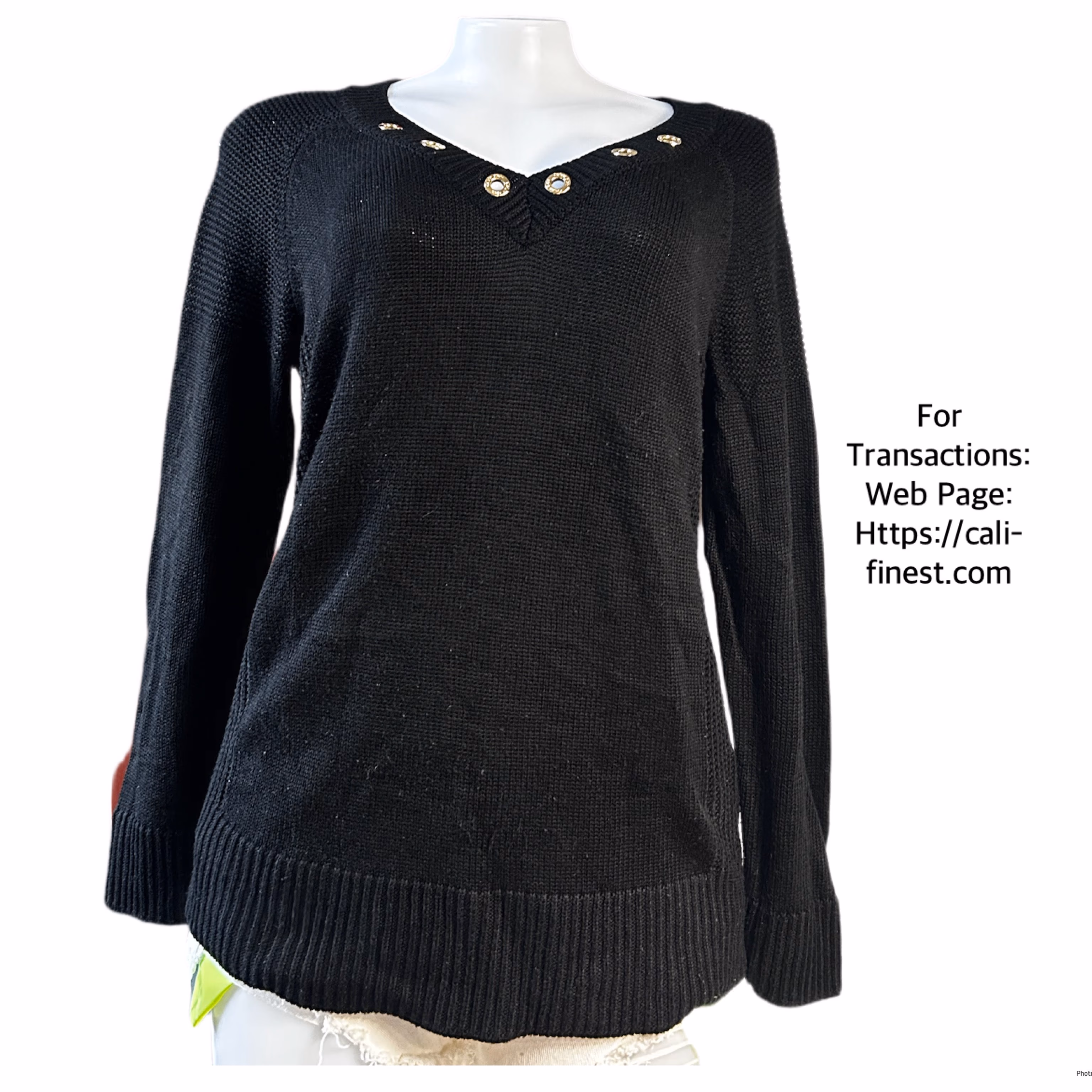 Calvin Klein Sweater Top Womens V-Neck Long Sleeve   T#0037  