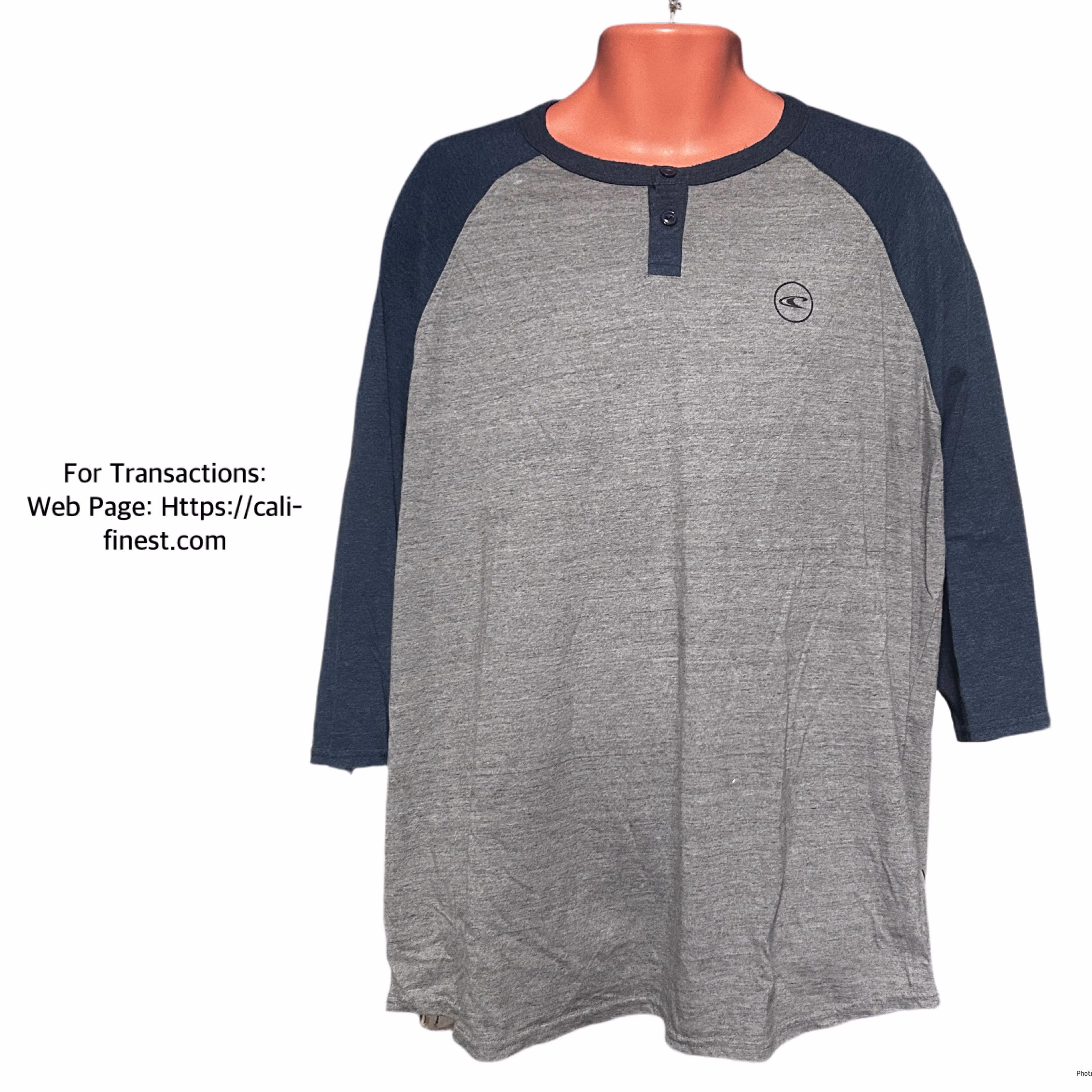 O’neill The Bay Henley Tee Mens Gray and Dark Navy Shirt XL  