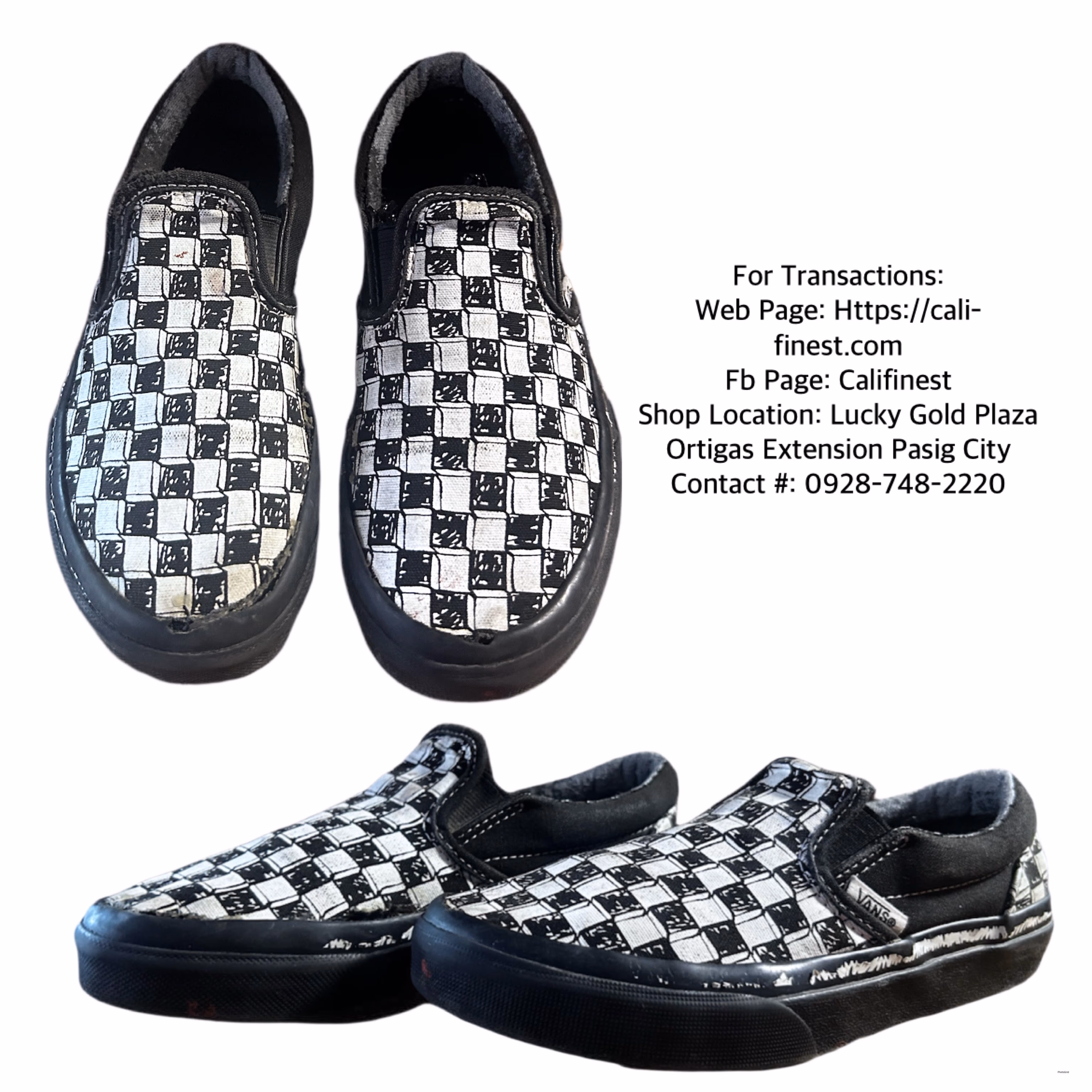 Vans for kids Sketch Checkerboard Slip-On Canvas Sneaker Black White 
