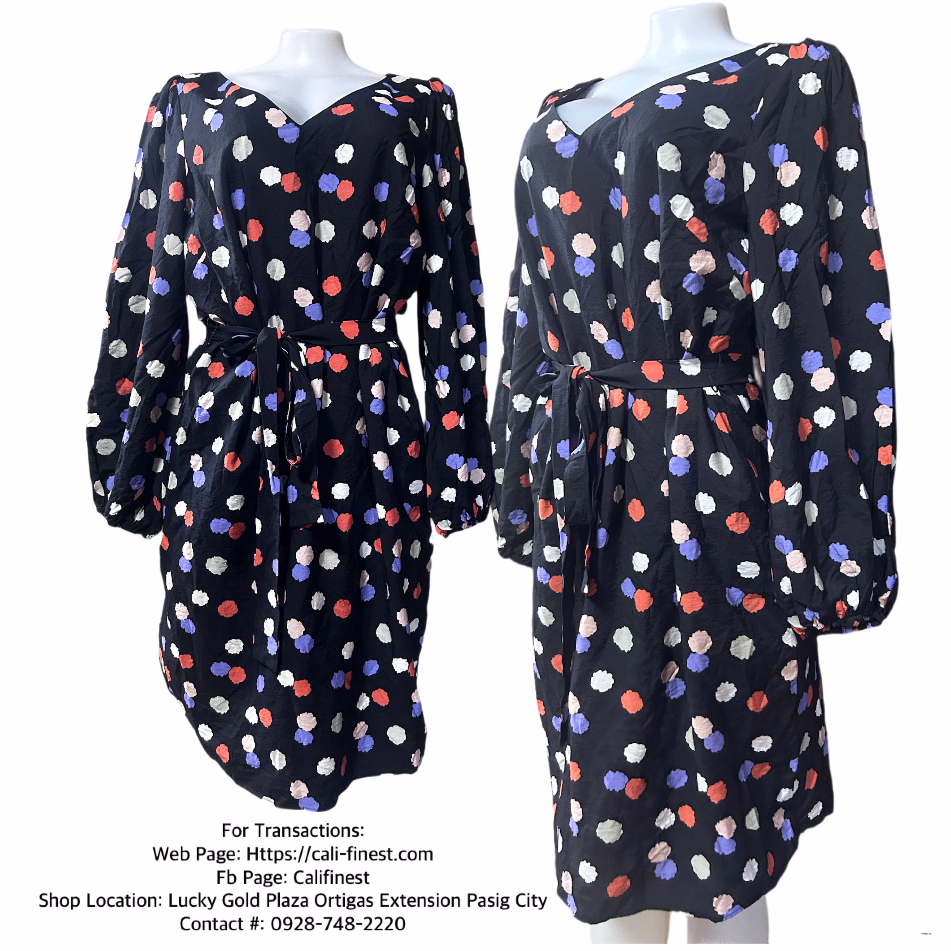 Ann Taylor Factory multi-color Polka Dot Long Sleeve Below Knee Dress Medium   D#007 