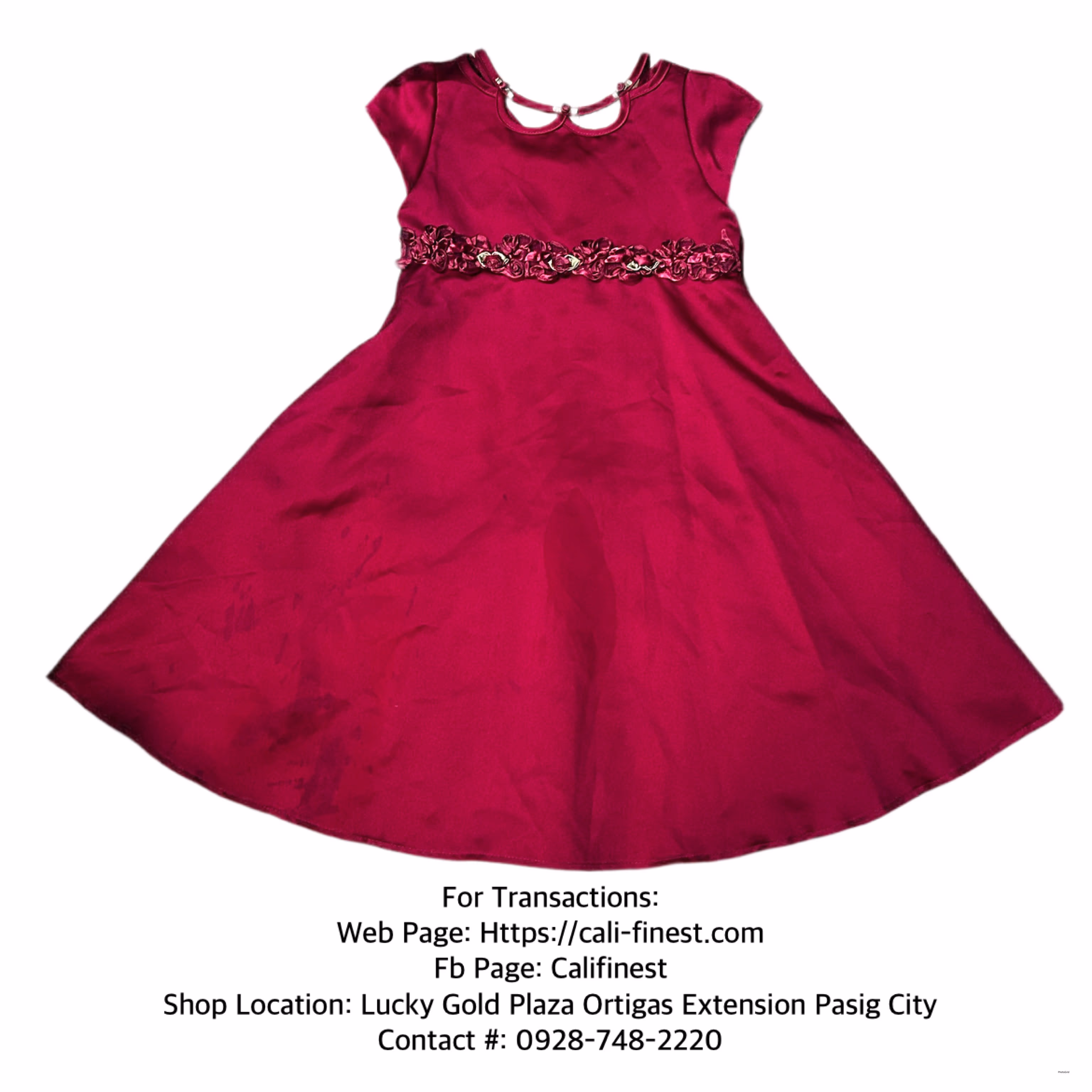 Jenny Annie Dots Dark Red Short Sleeve below knee Size 5 For Kids   D#0021 