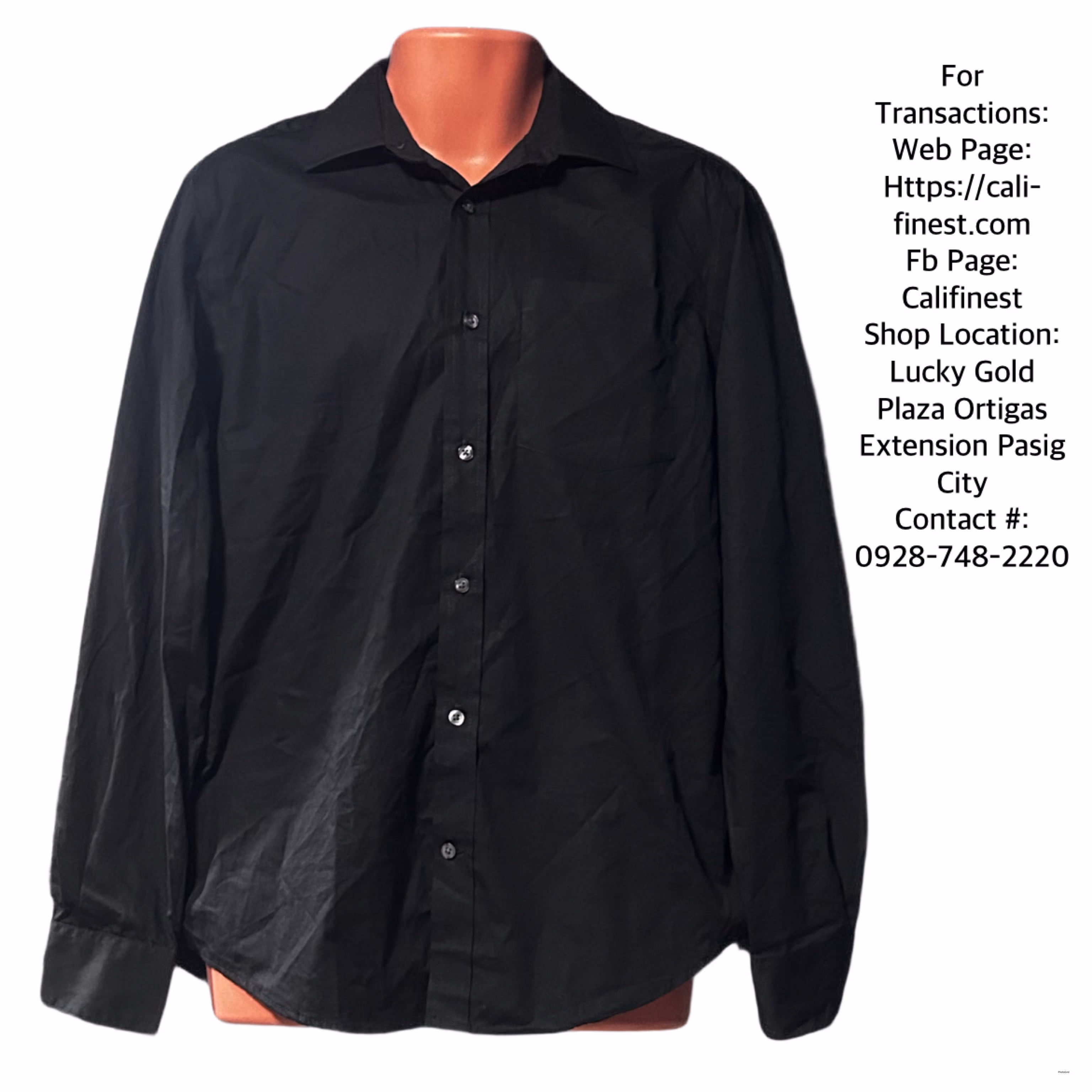 George Classic Fit Black Polo Long Sleeve Small   T#0029 