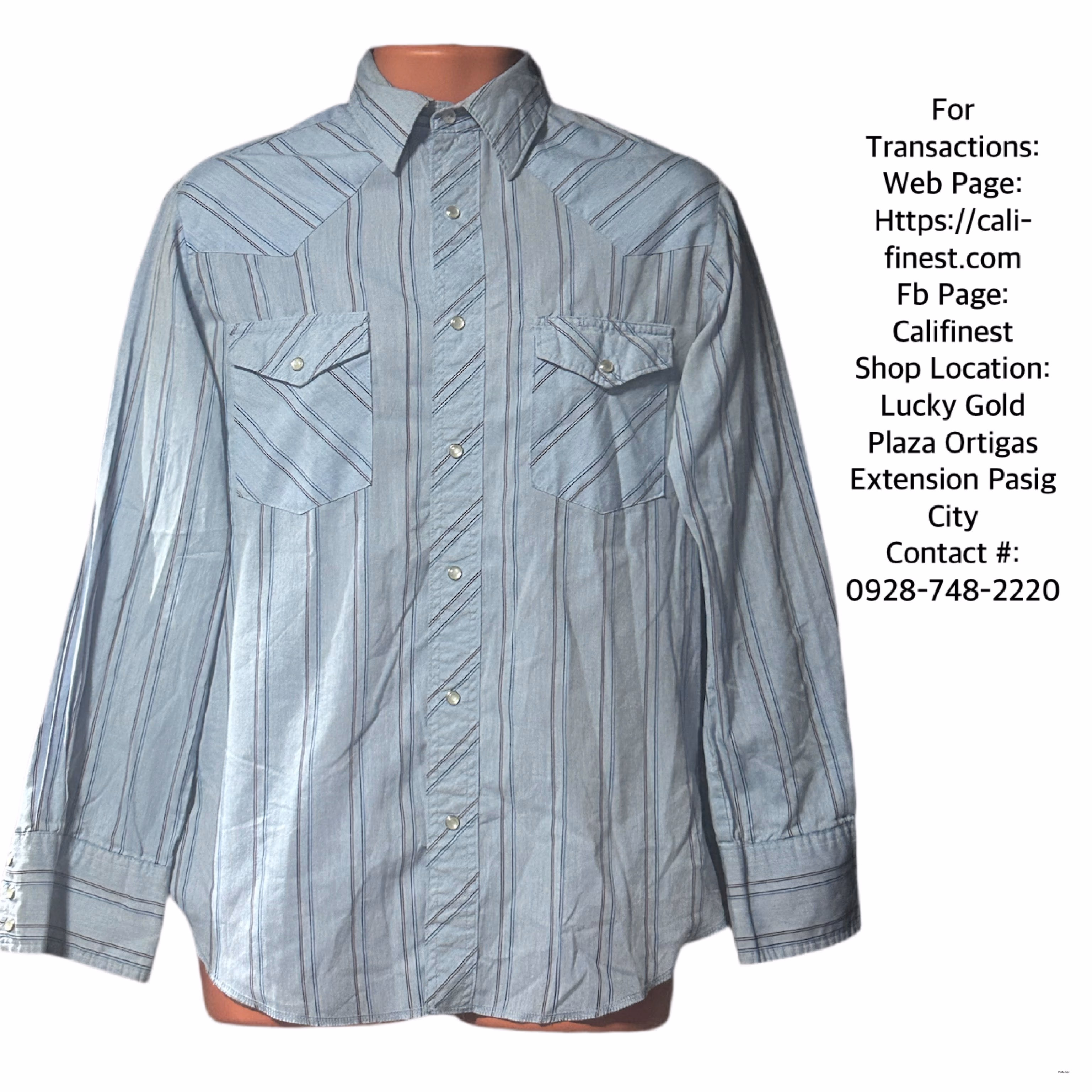 Wrangler Light Blue Striped Polo Long Sleeve Small  T#0022 