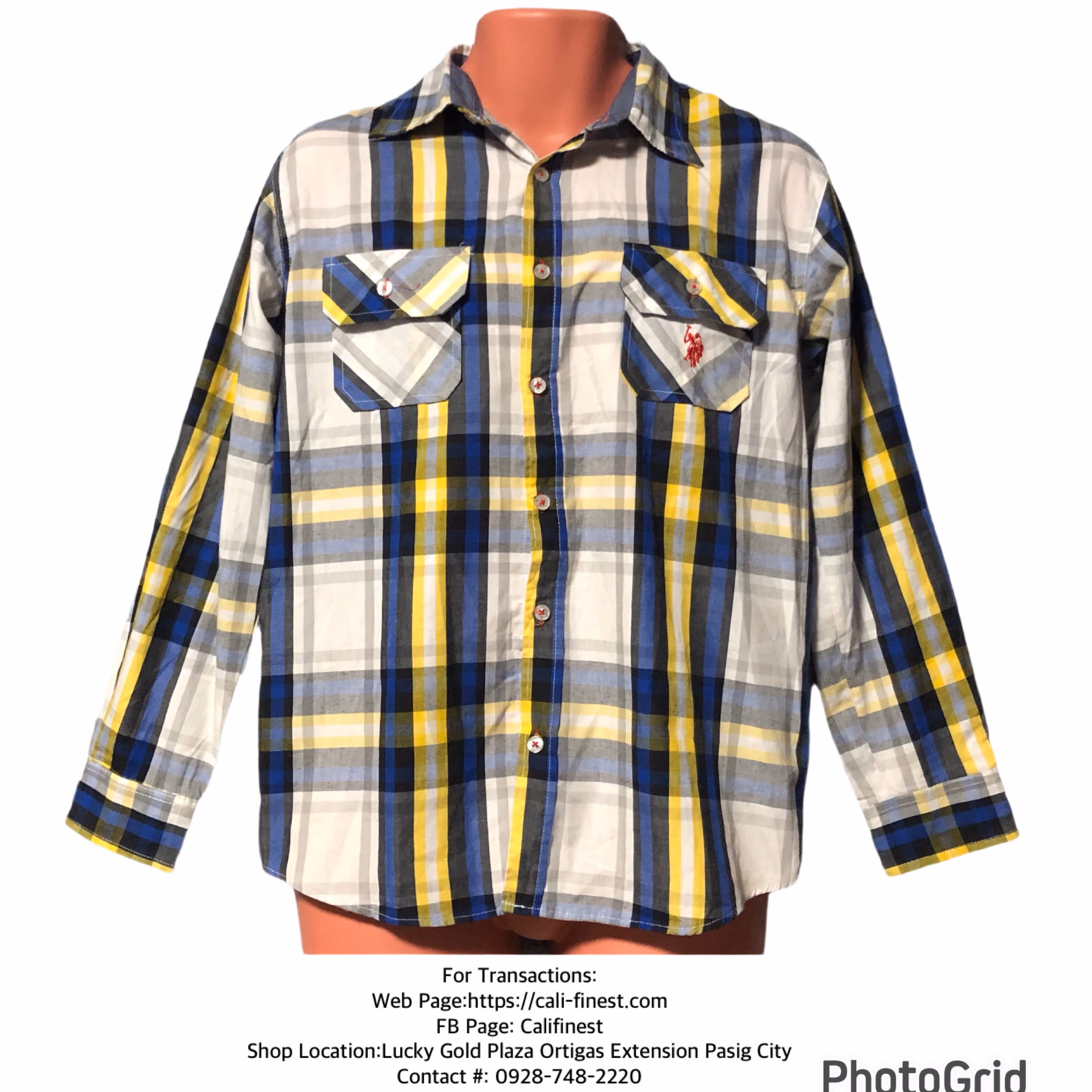 U.S Polo Assn. White/Yellow/ Blue Plaid Polo Long 14/16