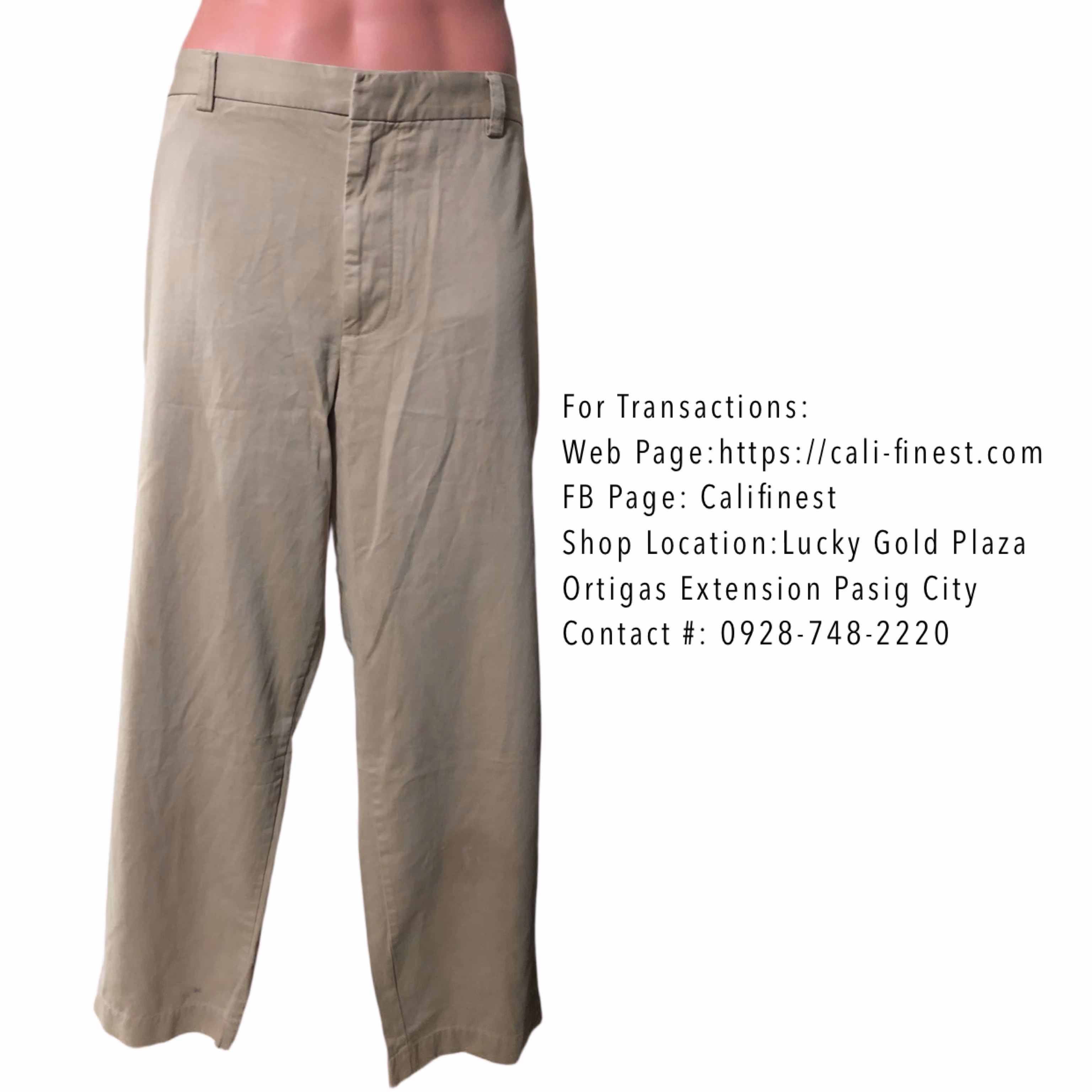 Dockers flat-front khaki cotton pants with a red inner waistband