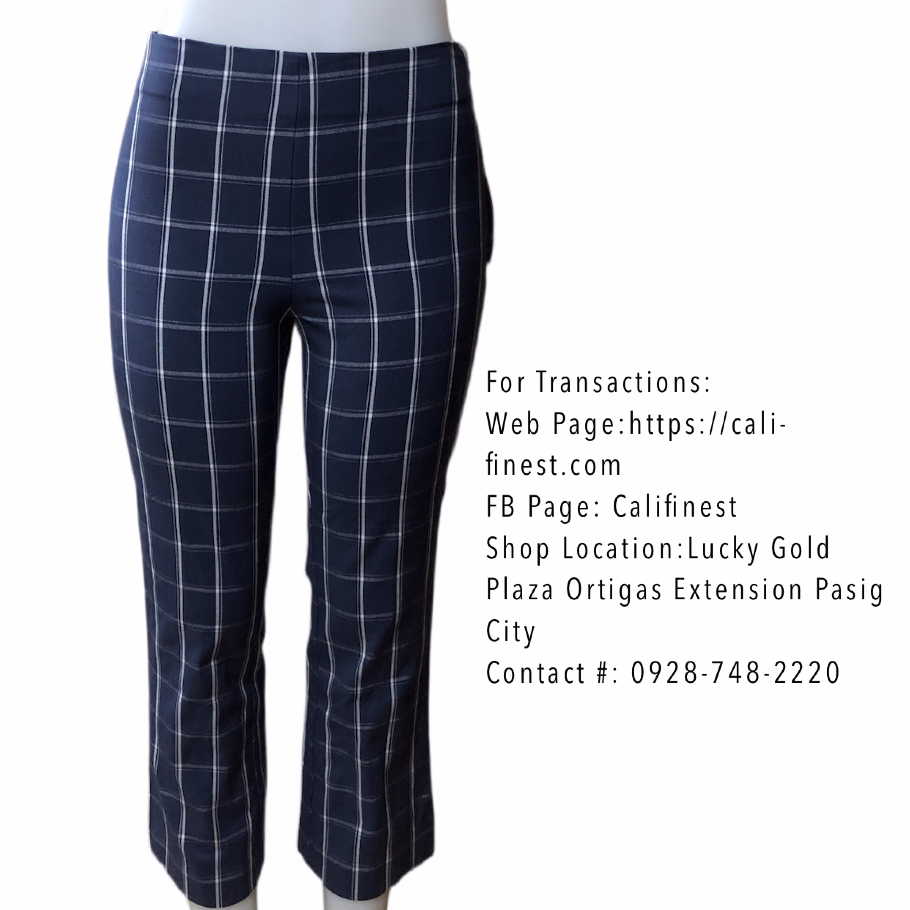  New Day women's high-rise kick flare dress pants in a navy plaid stretch material