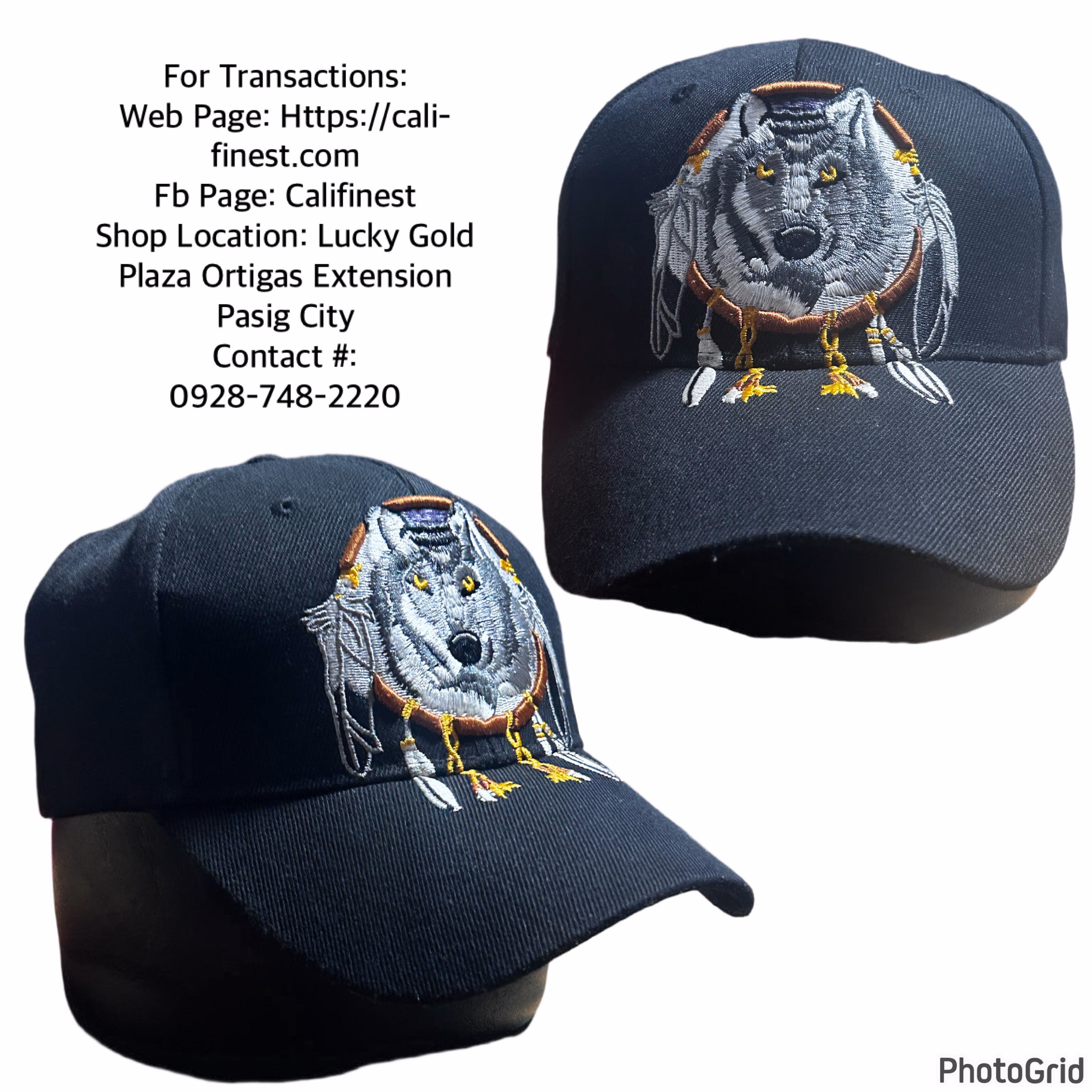 Native Pride Wolf Embroidery Black Hat Cap   C#0053 