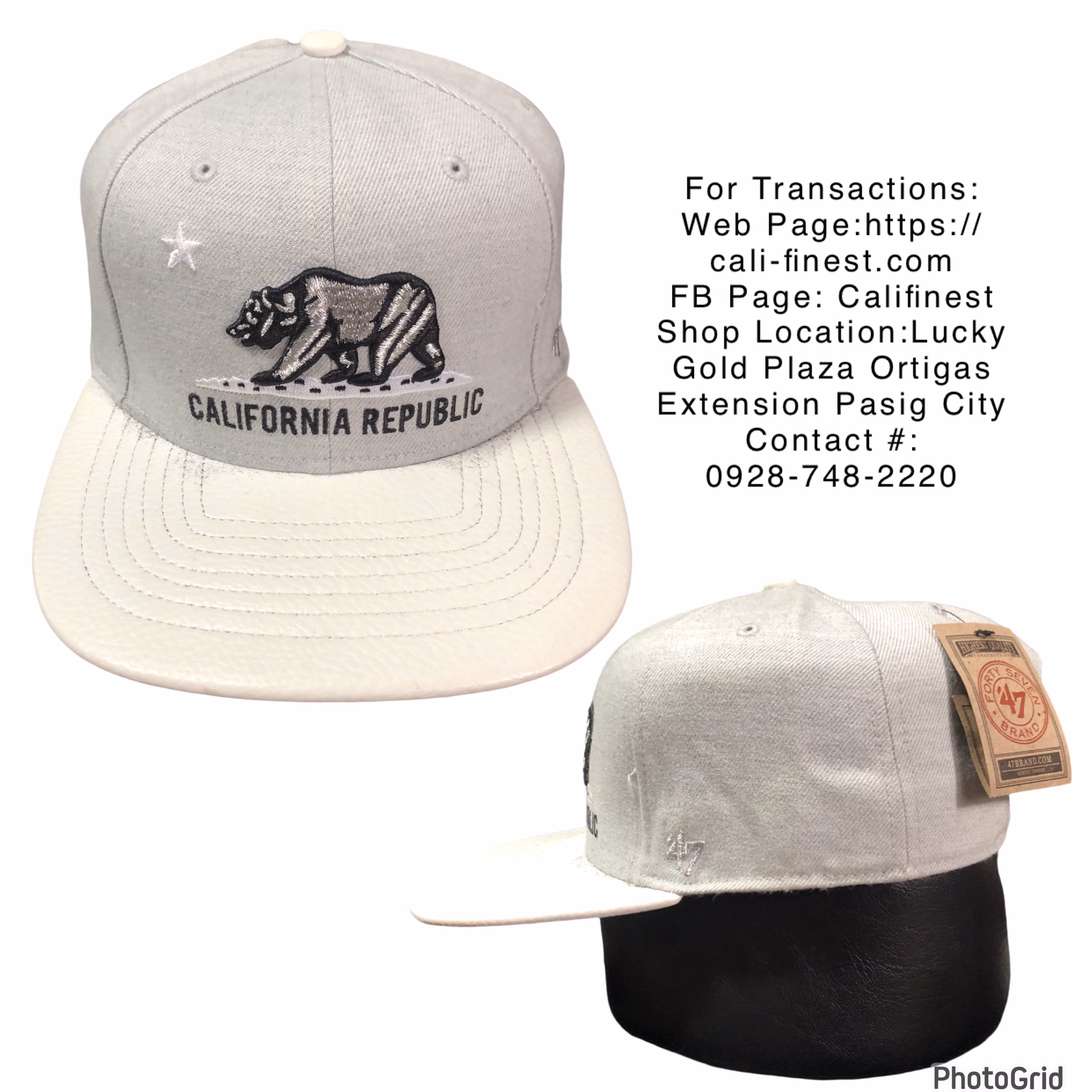 California Republic Bear Gray Cap 47 Brand Faux Leather Bill Adjustable Strap