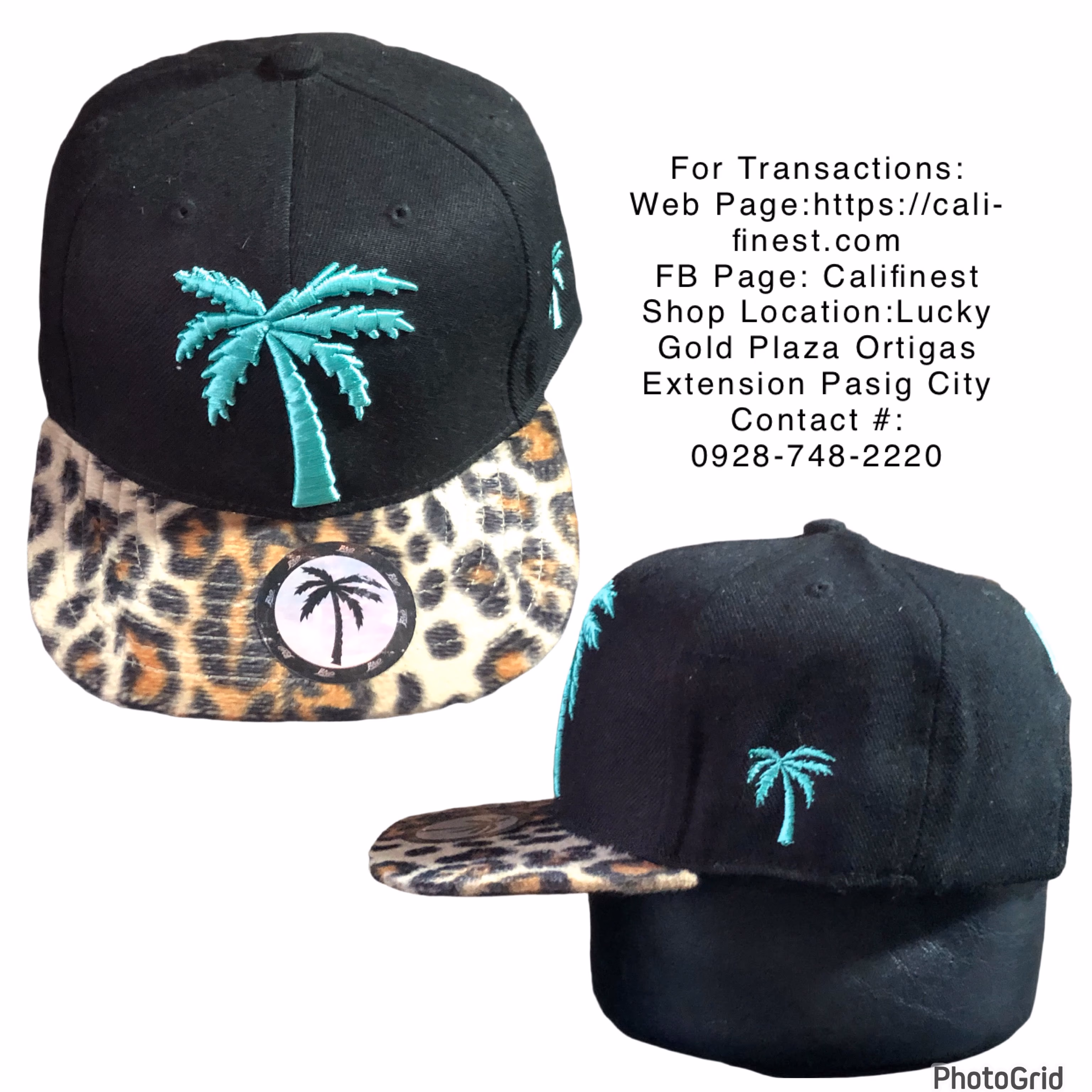 NWOT BLVD Supply Palm Tree snapback hat in black with a leopard print brim 