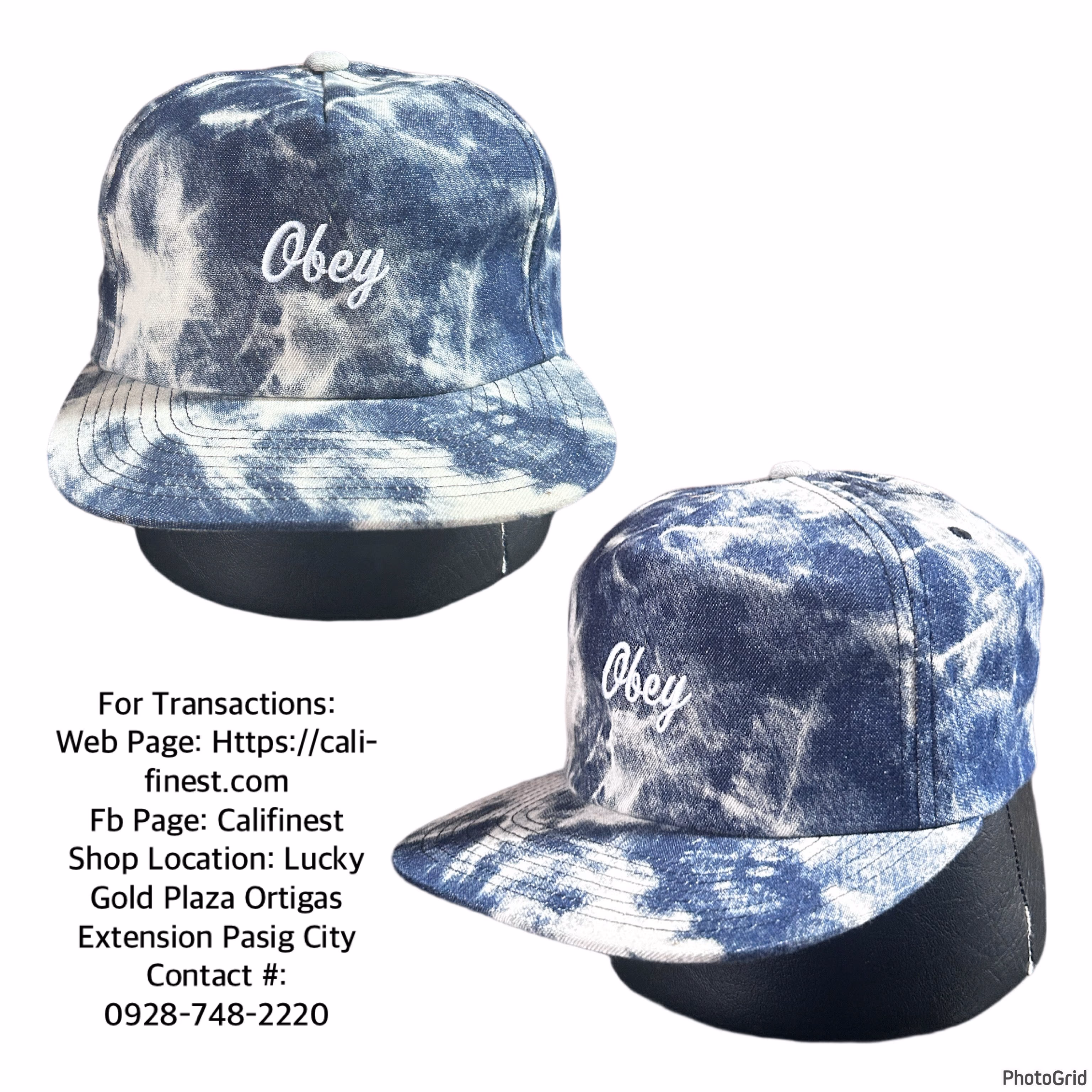 NWOT Obey Denim tie-dye Snapback Leather Strap
