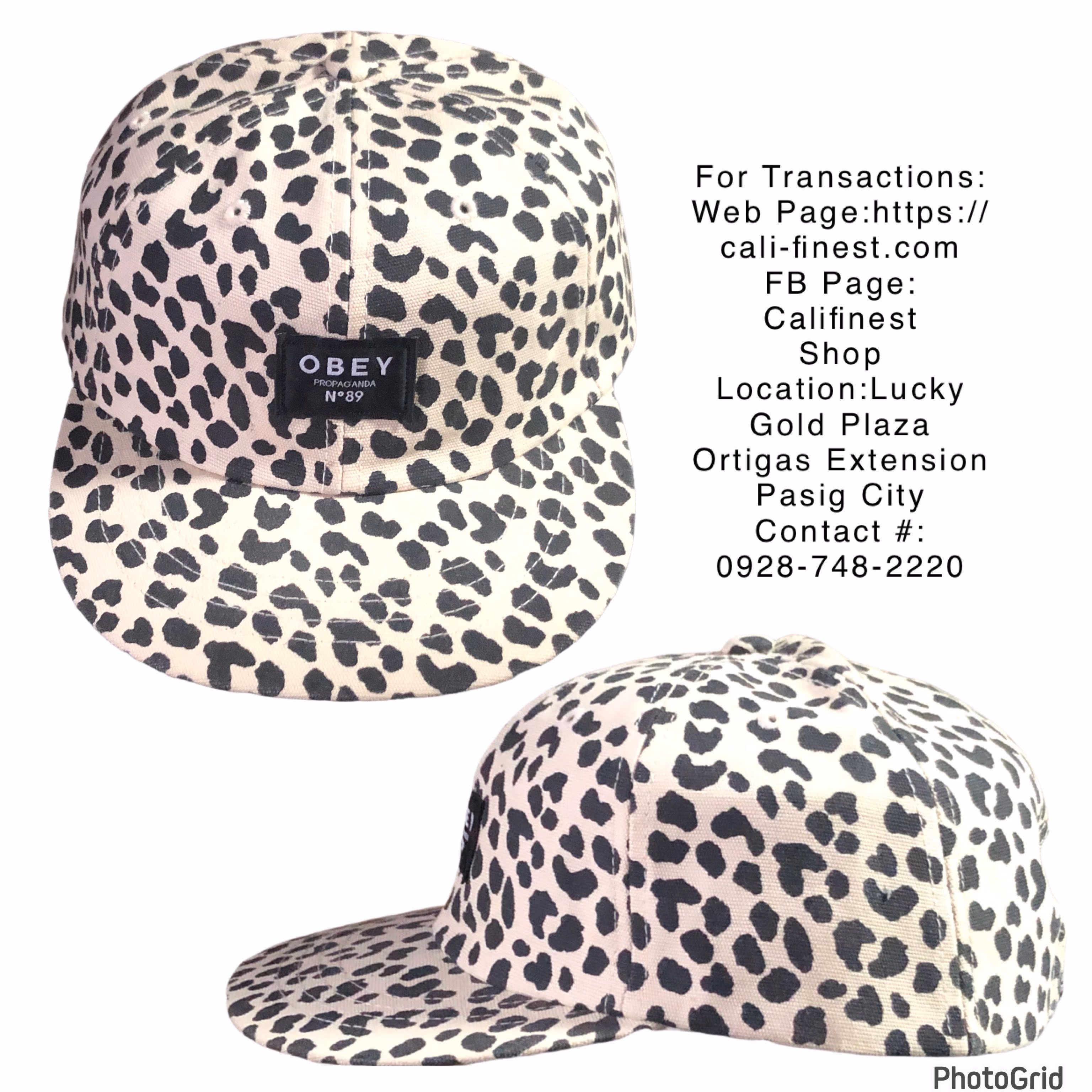 NWOT Obey Retro Mallory Throwback 5-panel snapback cap in a leopard print pattern