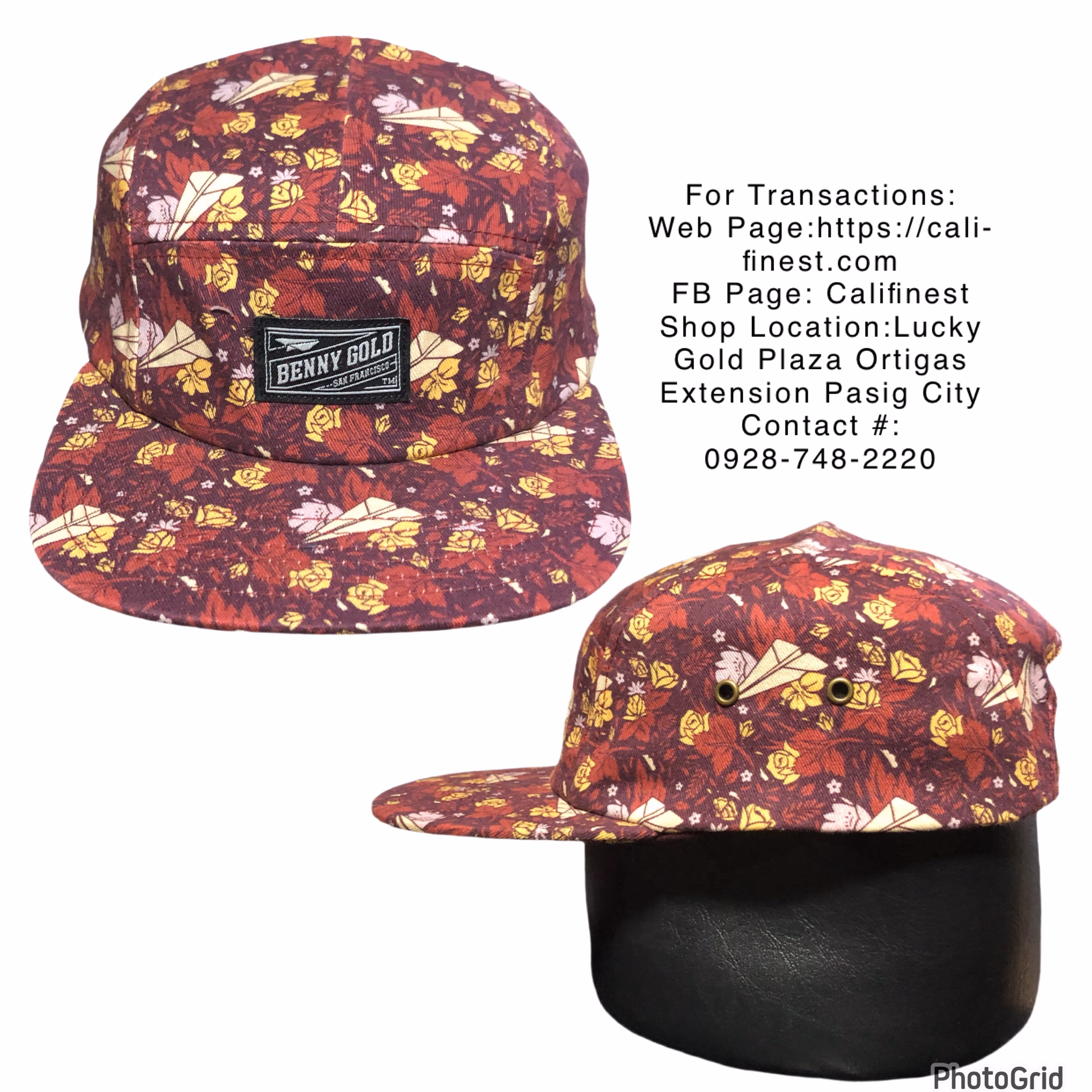 NWOT Benny Gold San Francisco 5-panel Cap with leather strap and brass buckle closure 