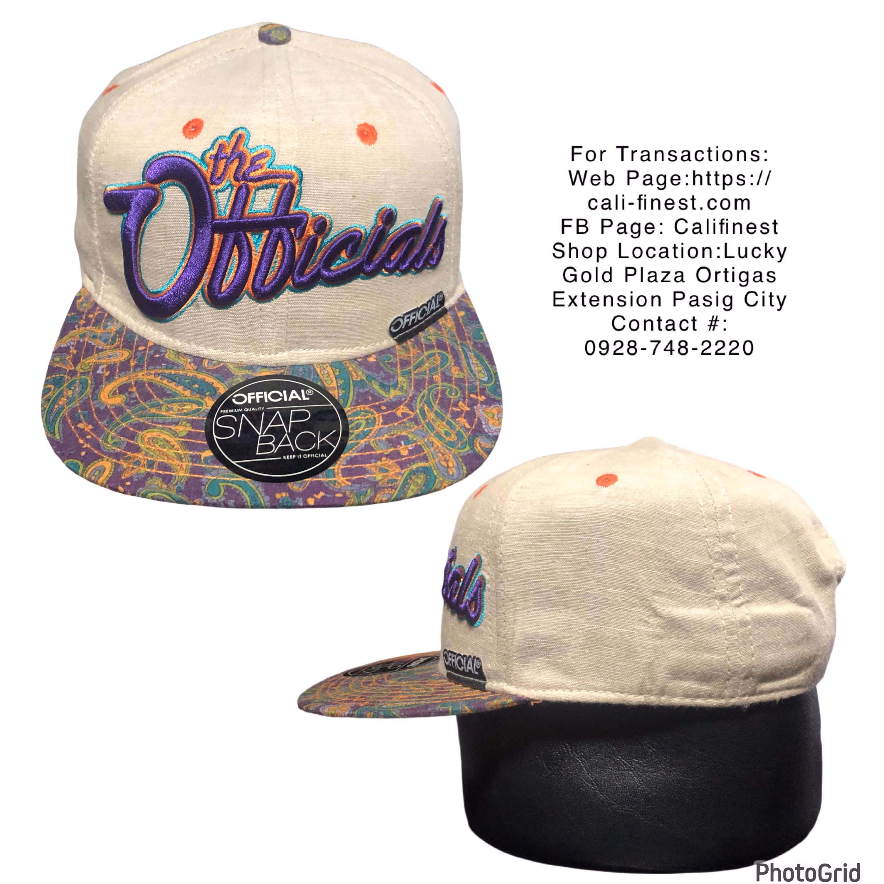 NWOT Official Men’s Snapback hat with a beige crown and a purple paisley-patterned brim  
