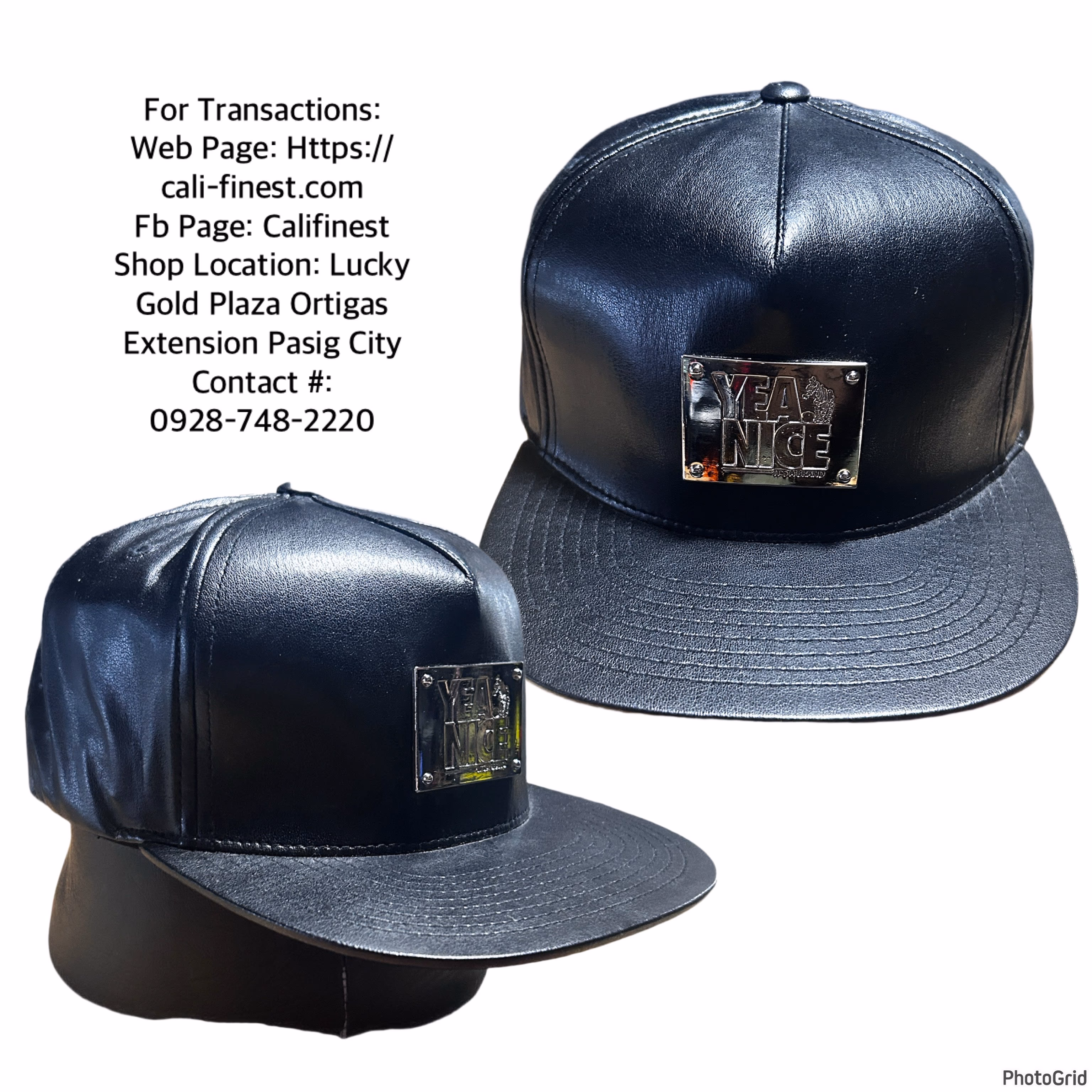 NWOT Black Faux Leather “Yea Nice” Metal logo plate Snapback Cap  C#0097 