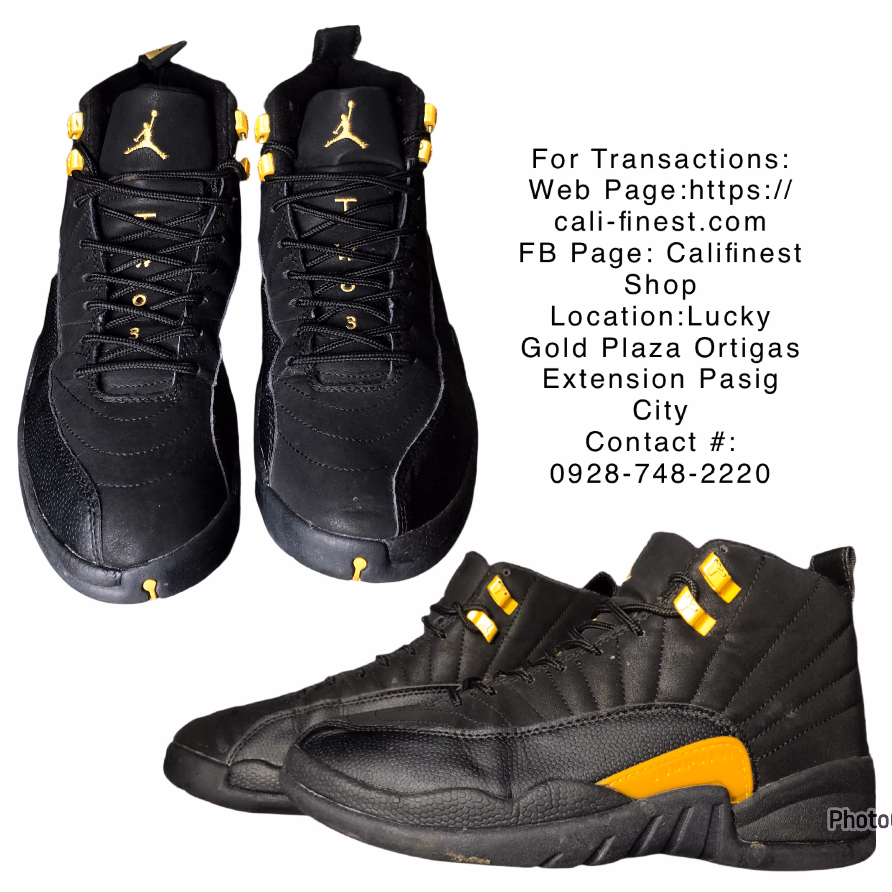 Jordan 12 Retro Black Taxi Monochromatic Black Sneaker Shoes for Men