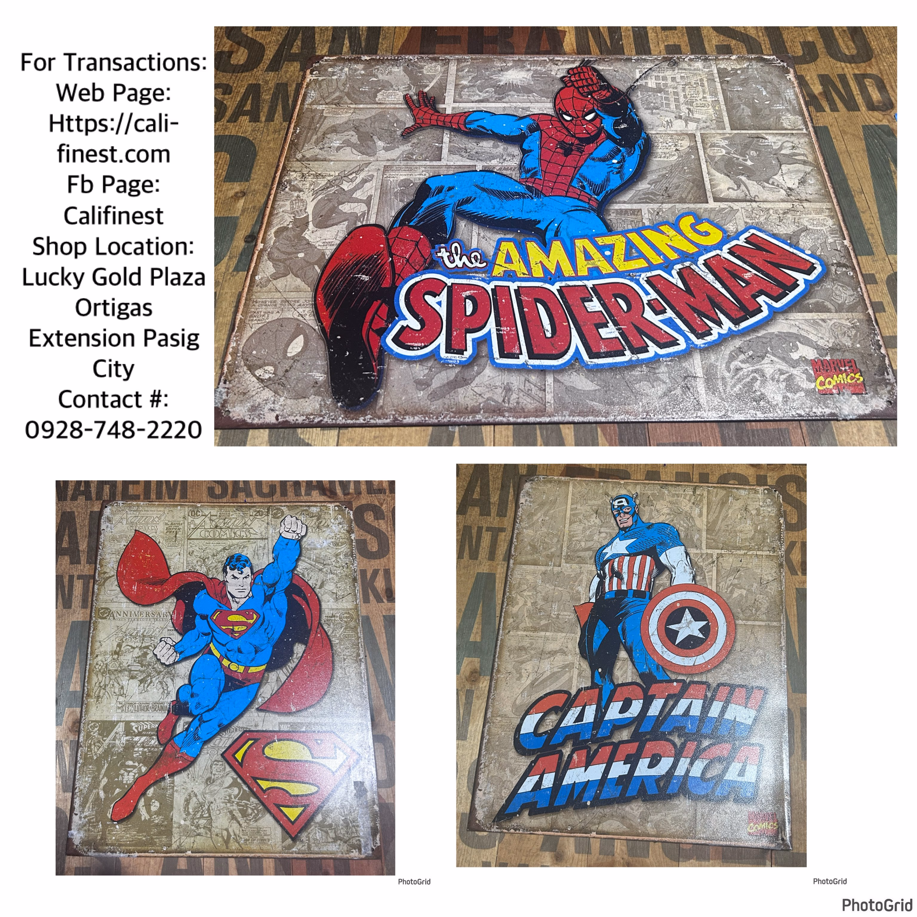 Marvel Comics  Superman , Captain America, and the Amazing Spider-Man  Comis Wall metal sign plate Lot Of 3  CO#0044